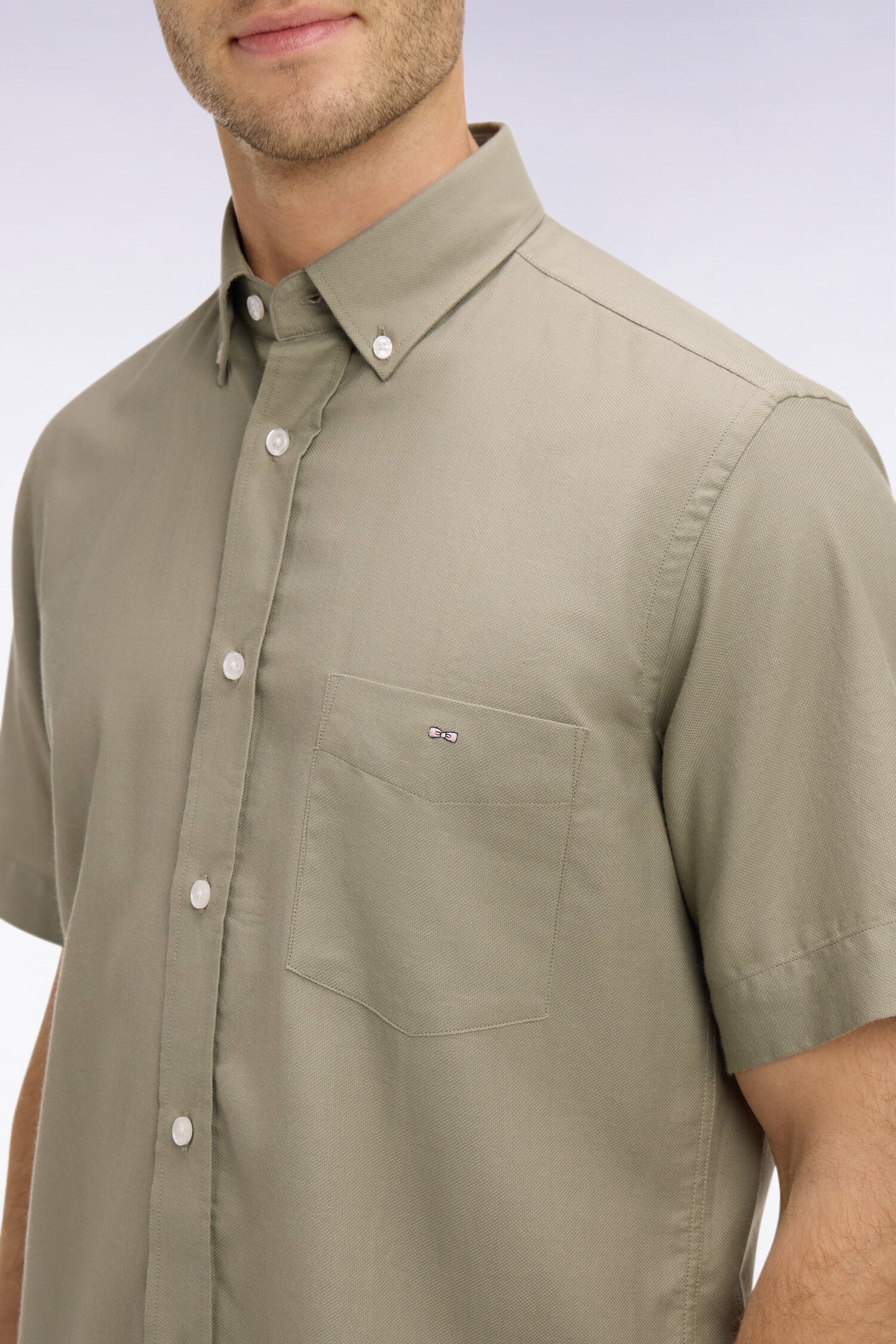 Chemise à manches courtes en piqué coton kaki - Image 4