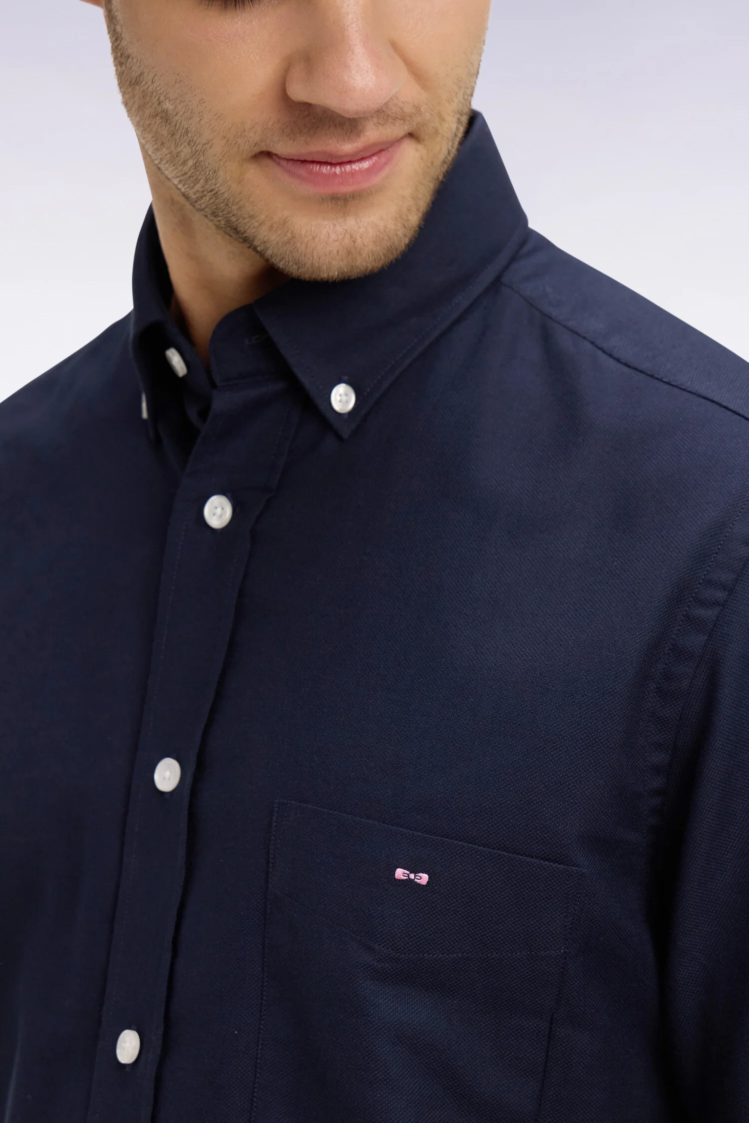 Chemise à manches courtes en piqué coton marine - Image 4