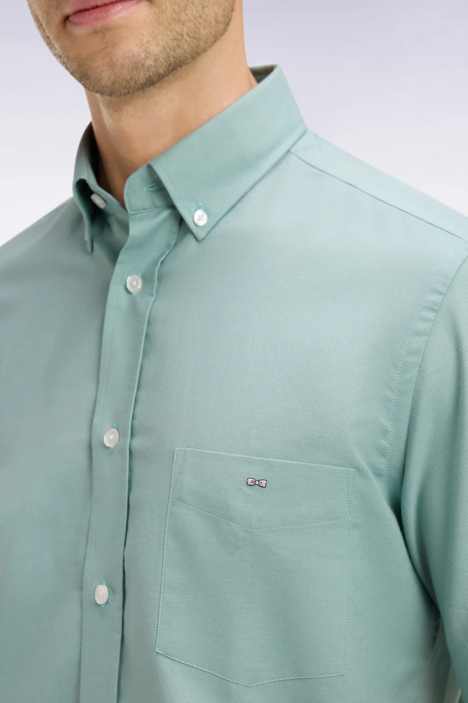 Chemise à manches courtes en piqué coton vert d'eau - Image 4