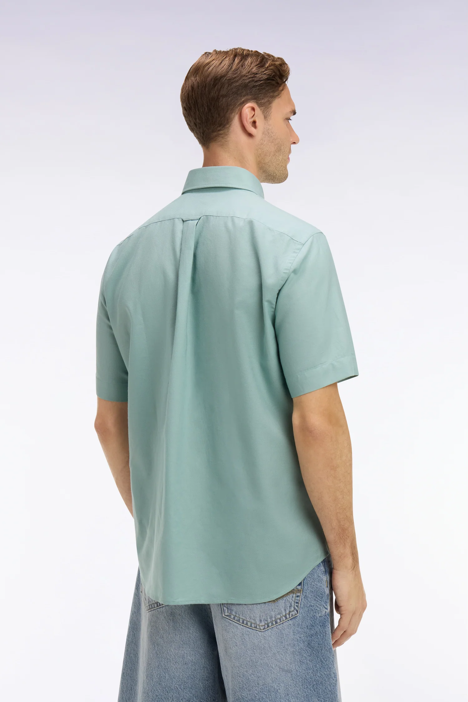 Chemise à manches courtes en piqué coton vert d'eau - Image 5