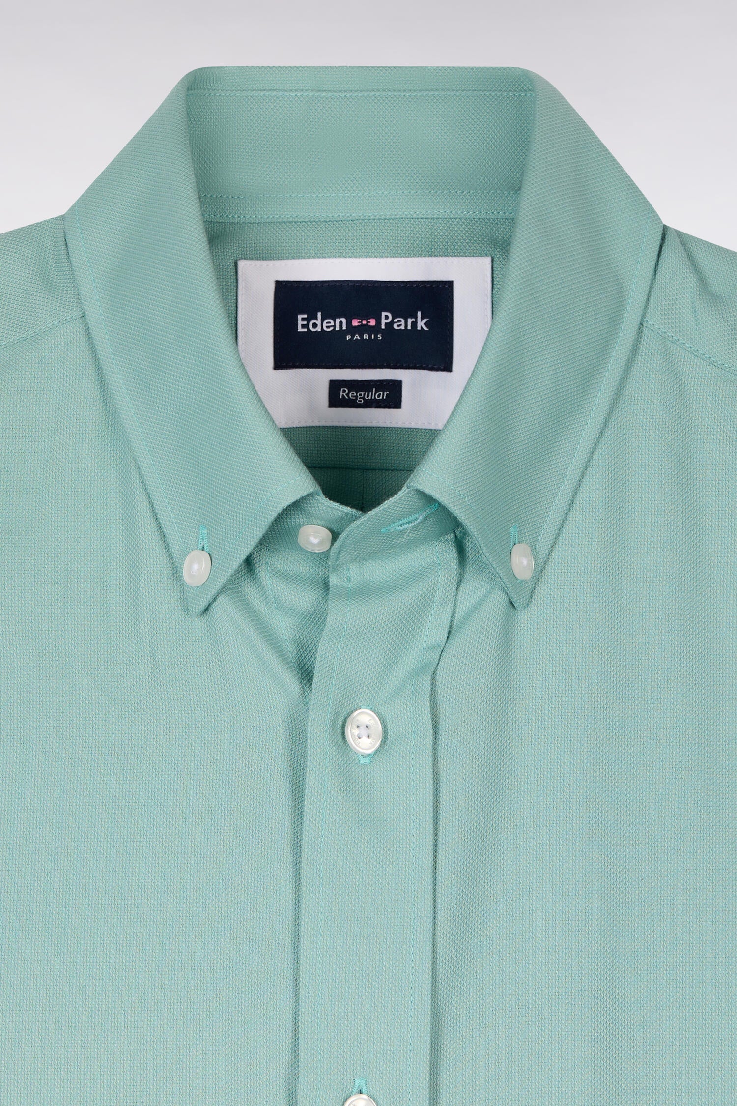 Chemise à manches courtes en piqué coton vert d'eau - Image 6