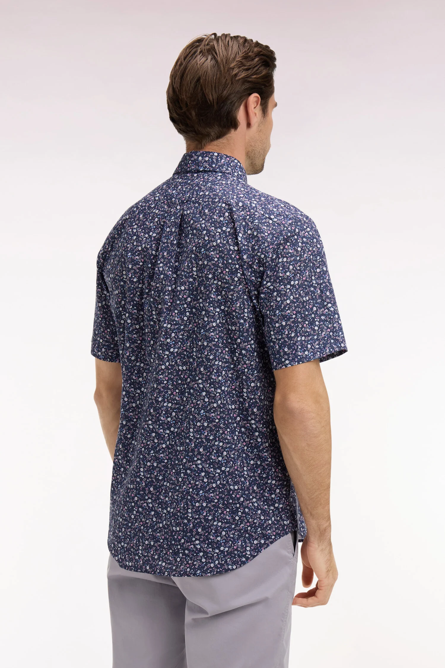 Chemise à manches courtes en popeline de coton à imprimé floral marine - Image 3