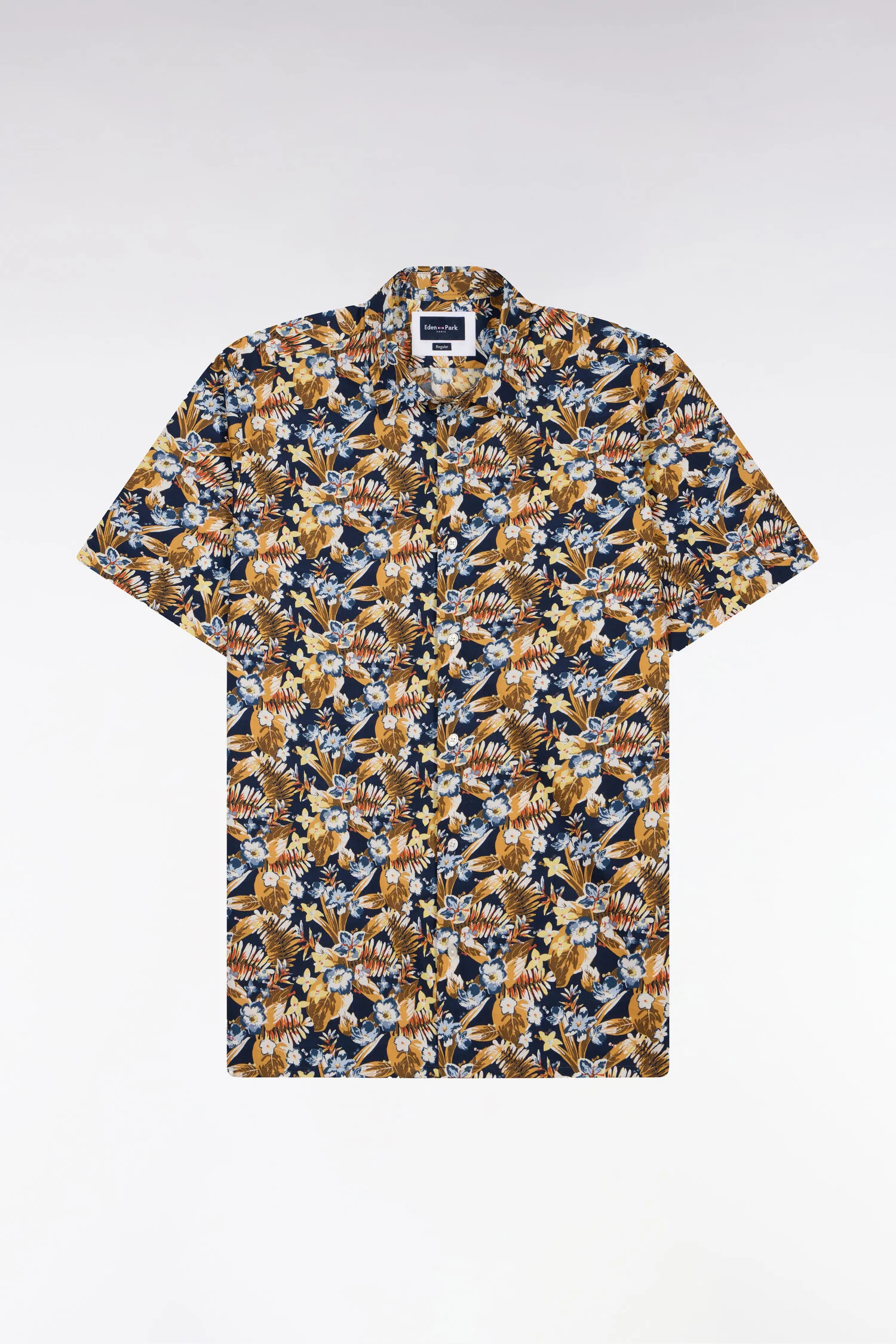 Chemise à manches courtes en popeline de coton à motif floral jaune - Image 3