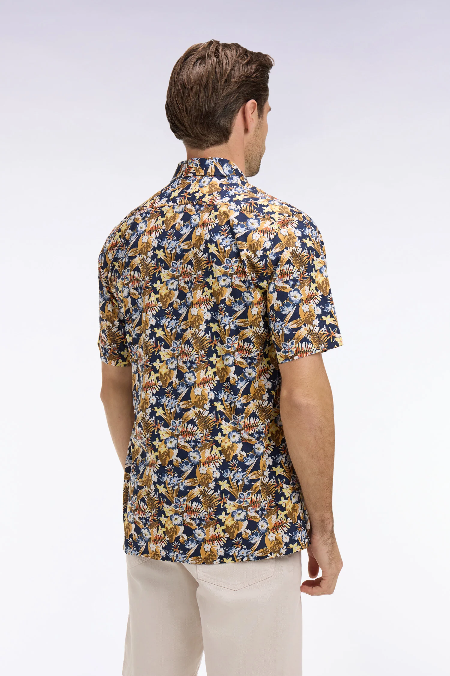 Chemise à manches courtes en popeline de coton à motif floral jaune - Image 5