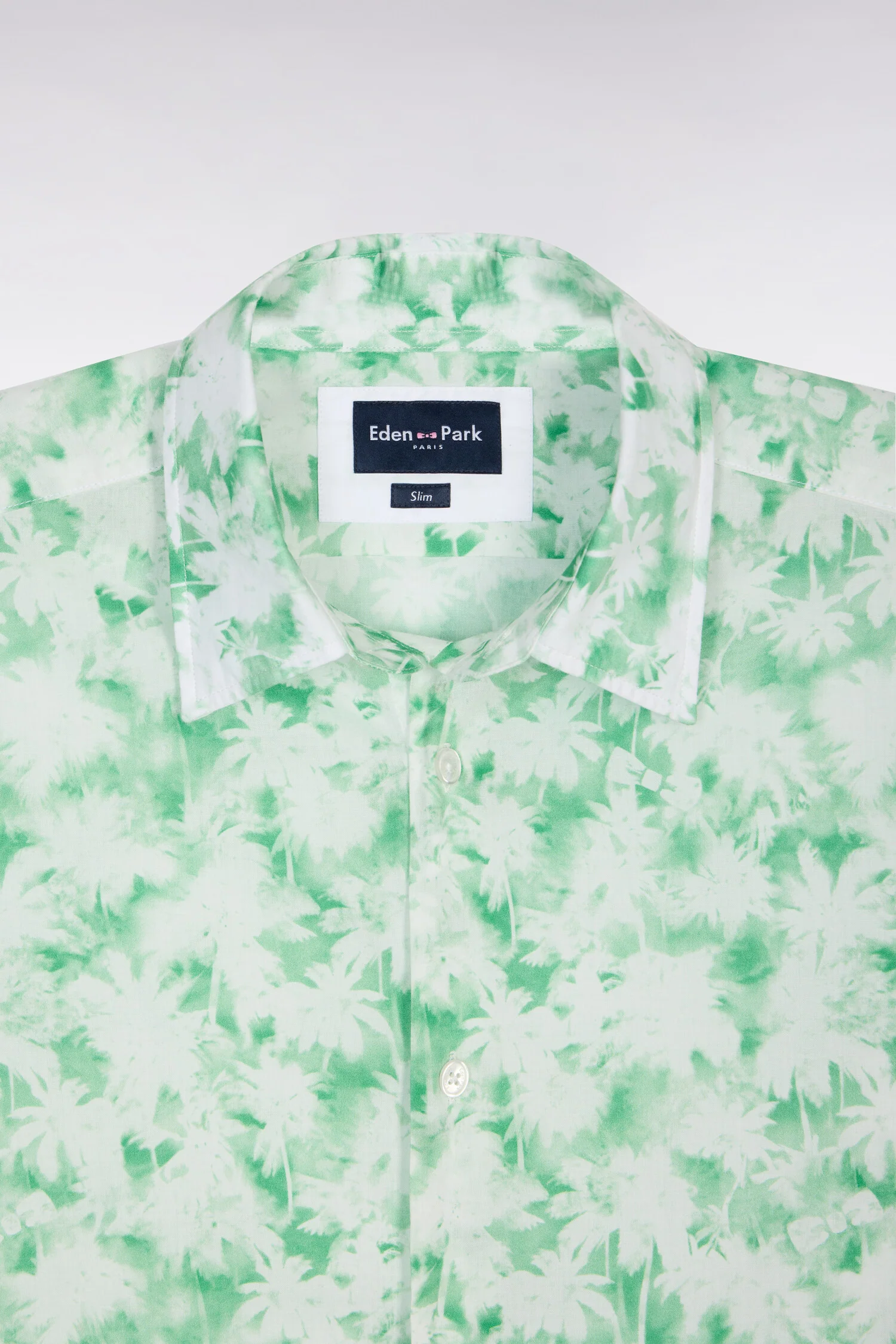 Chemise à manches courtes en popeline de coton à motif floral vert coupe slim - Image 6