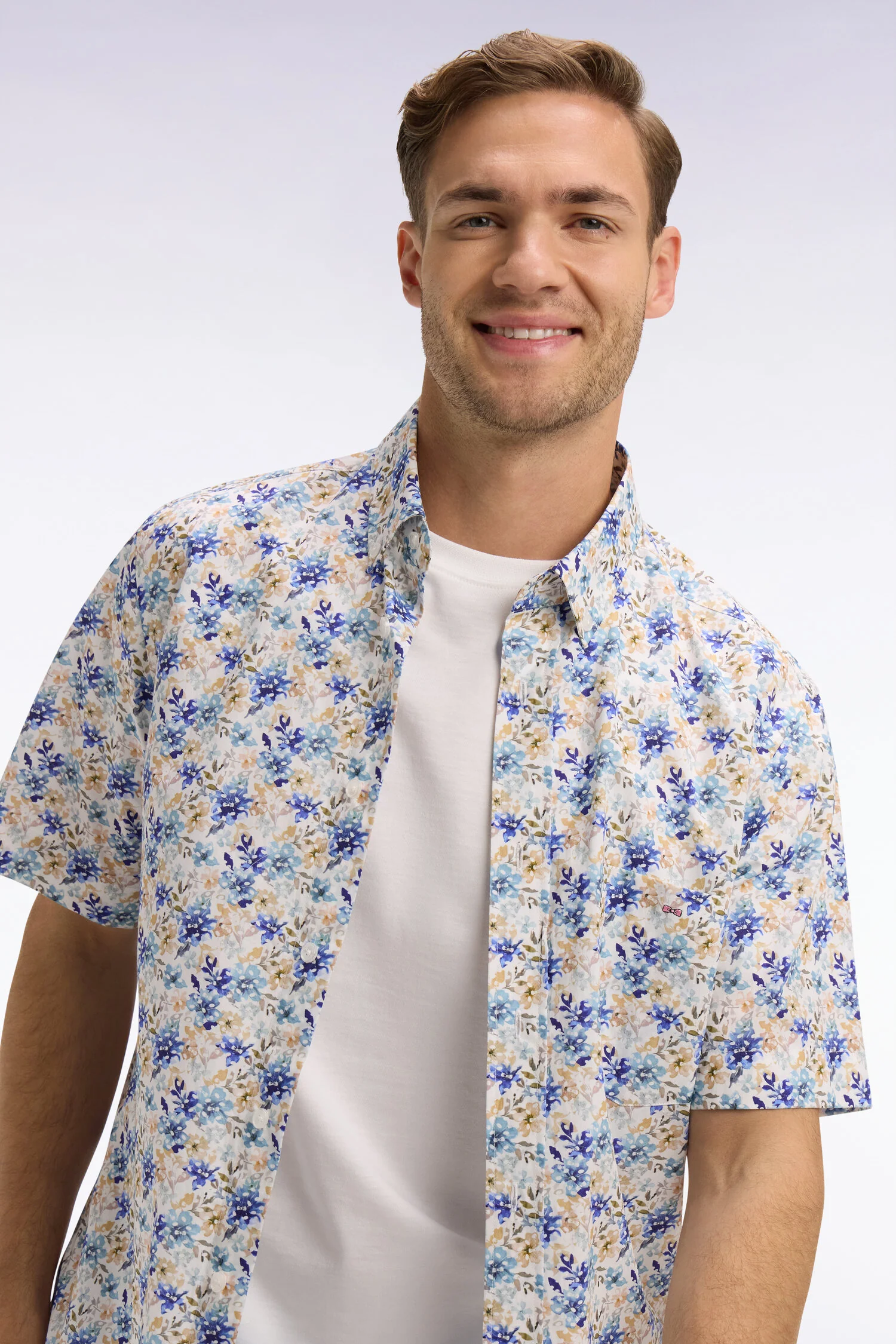 Chemise à manches courtes en popeline et chambray à motif floral bleu - Image 3