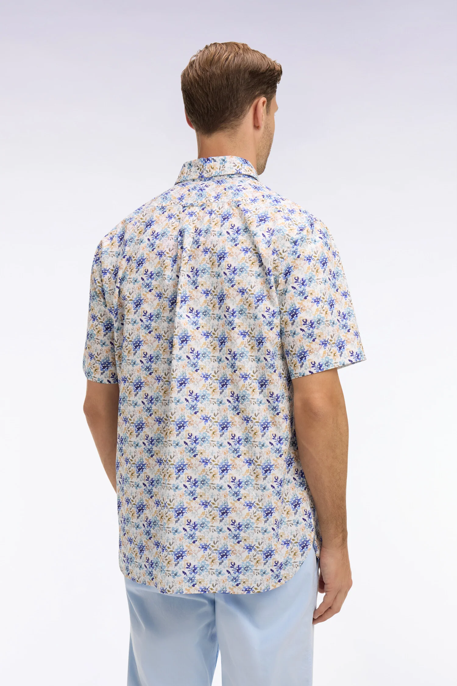 Chemise à manches courtes en popeline et chambray à motif floral bleu - Image 5