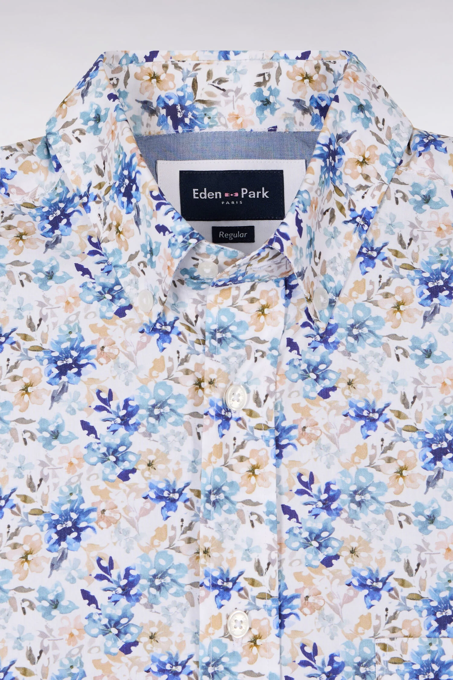Chemise à manches courtes en popeline et chambray à motif floral bleu - Image 6