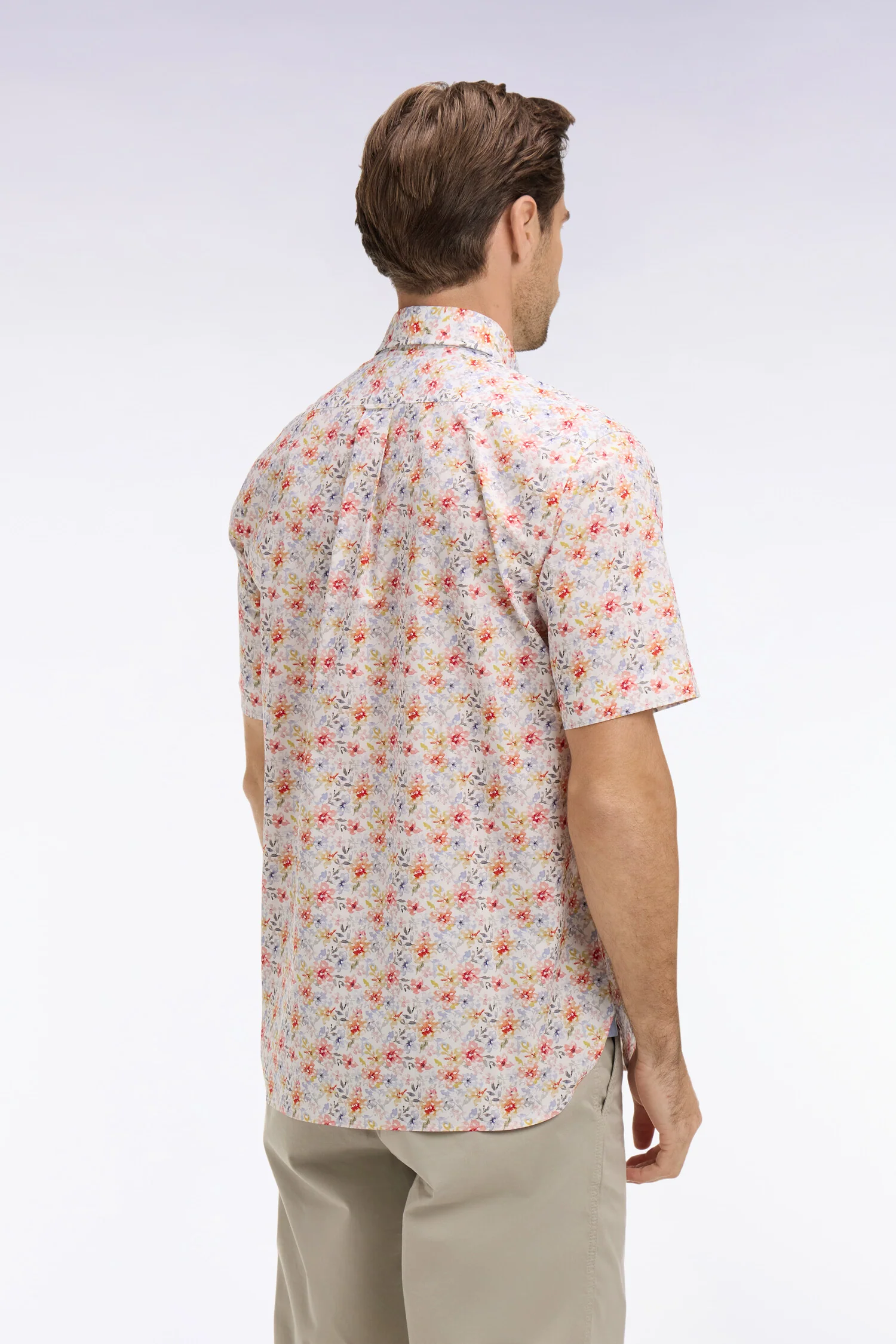 Chemise à manches courtes en popeline et chambray à motif floral orange - Image 5
