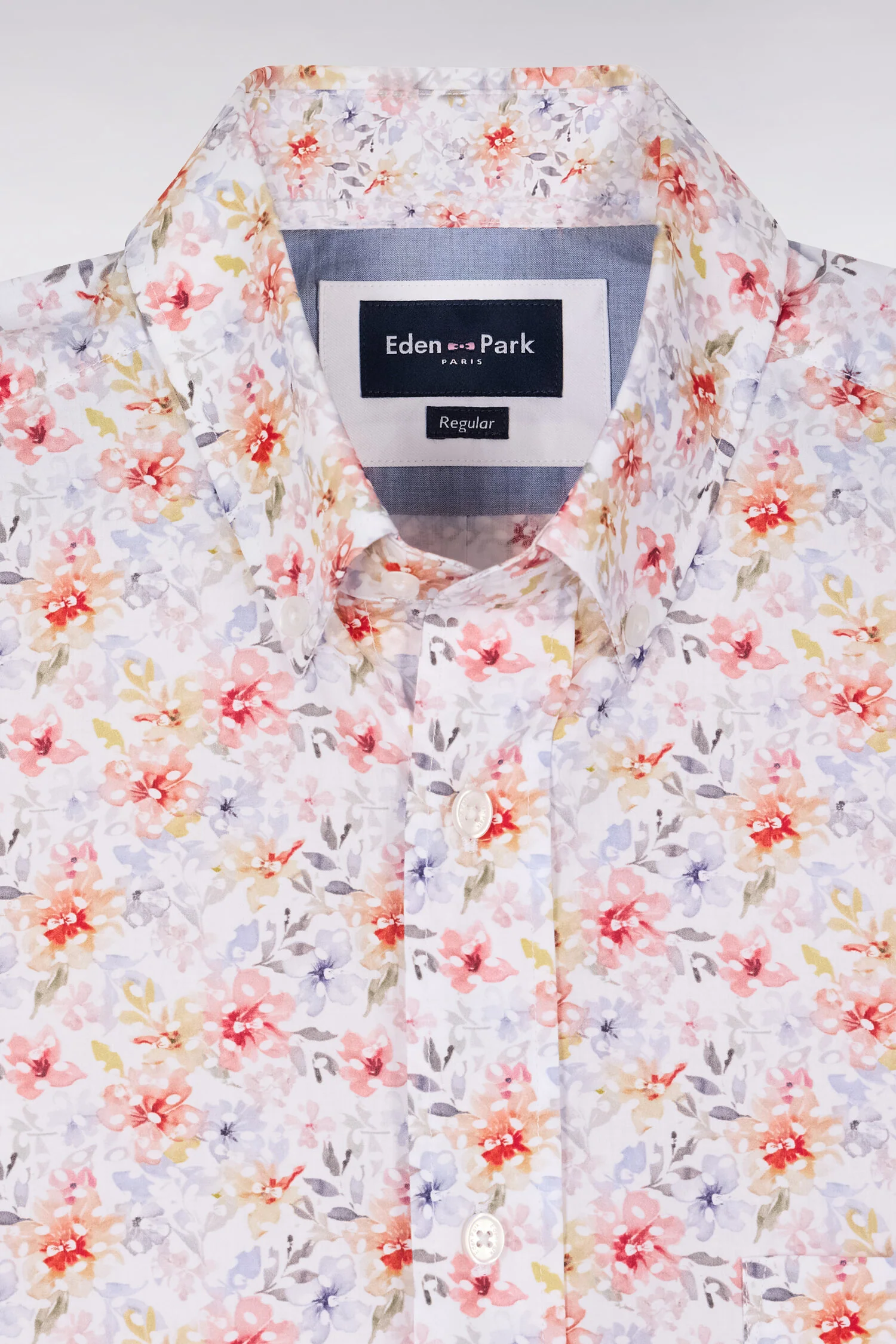 Chemise à manches courtes en popeline et chambray à motif floral orange - Image 6