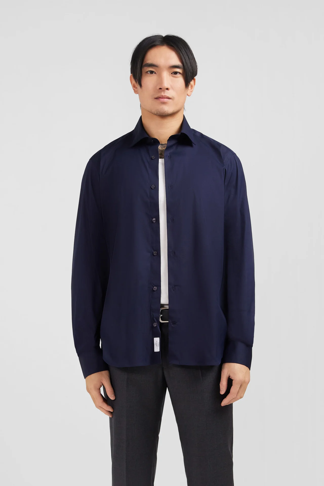 Chemise bleu marine slim en popeline stretch - Image 3