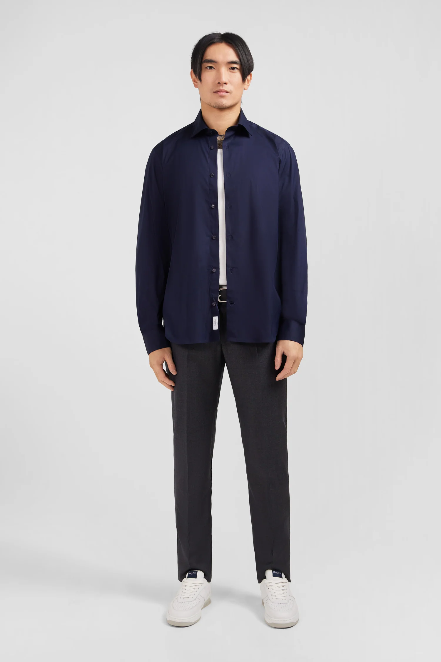Chemise bleu marine slim en popeline stretch - Image 5