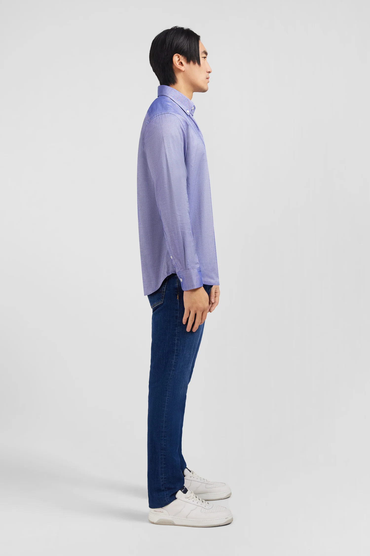 Chemise bleu marine unie en coton - Image 5
