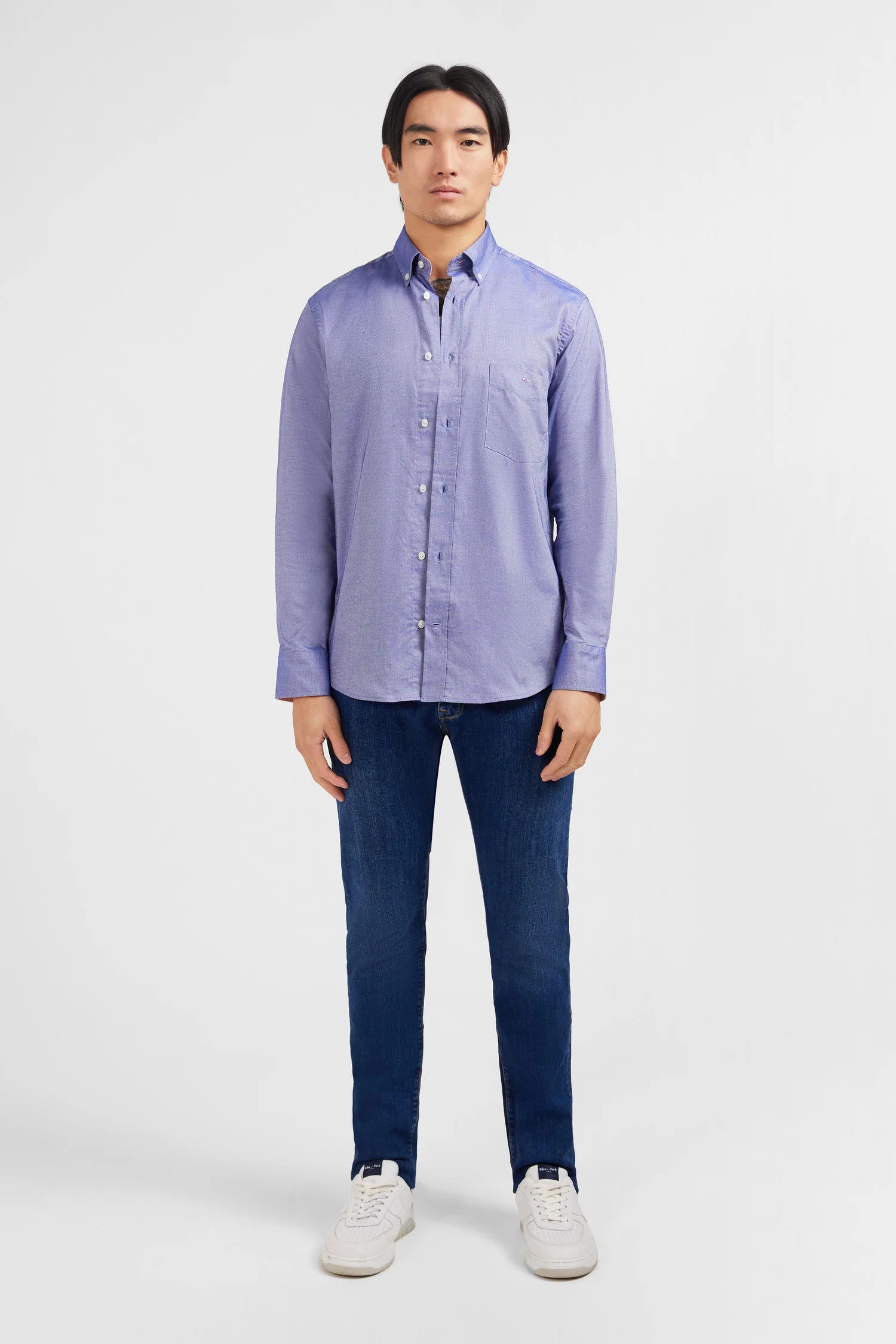 Chemise bleu marine unie en coton - Image 7