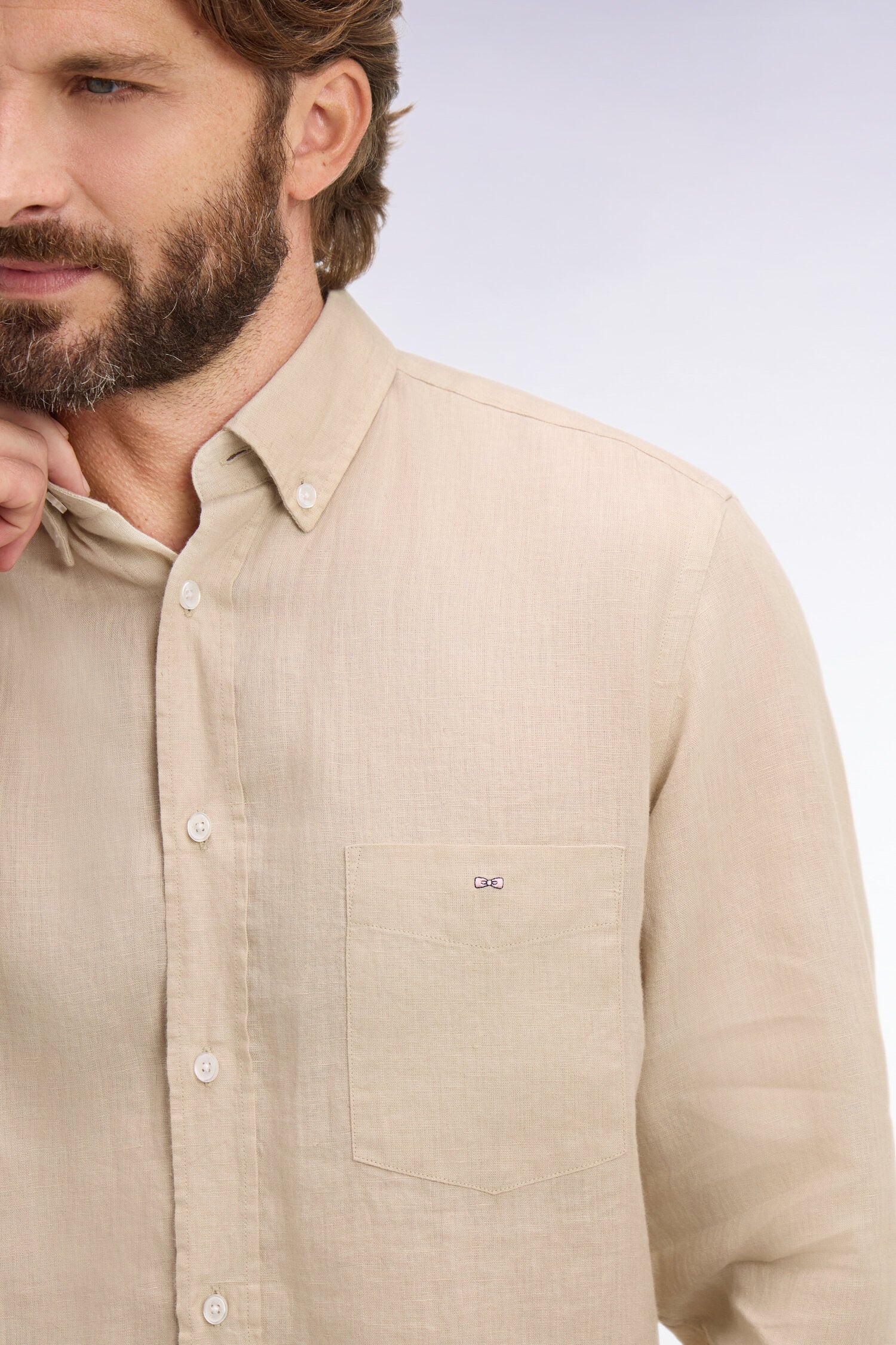 Chemise droite en lin beige - Image 4