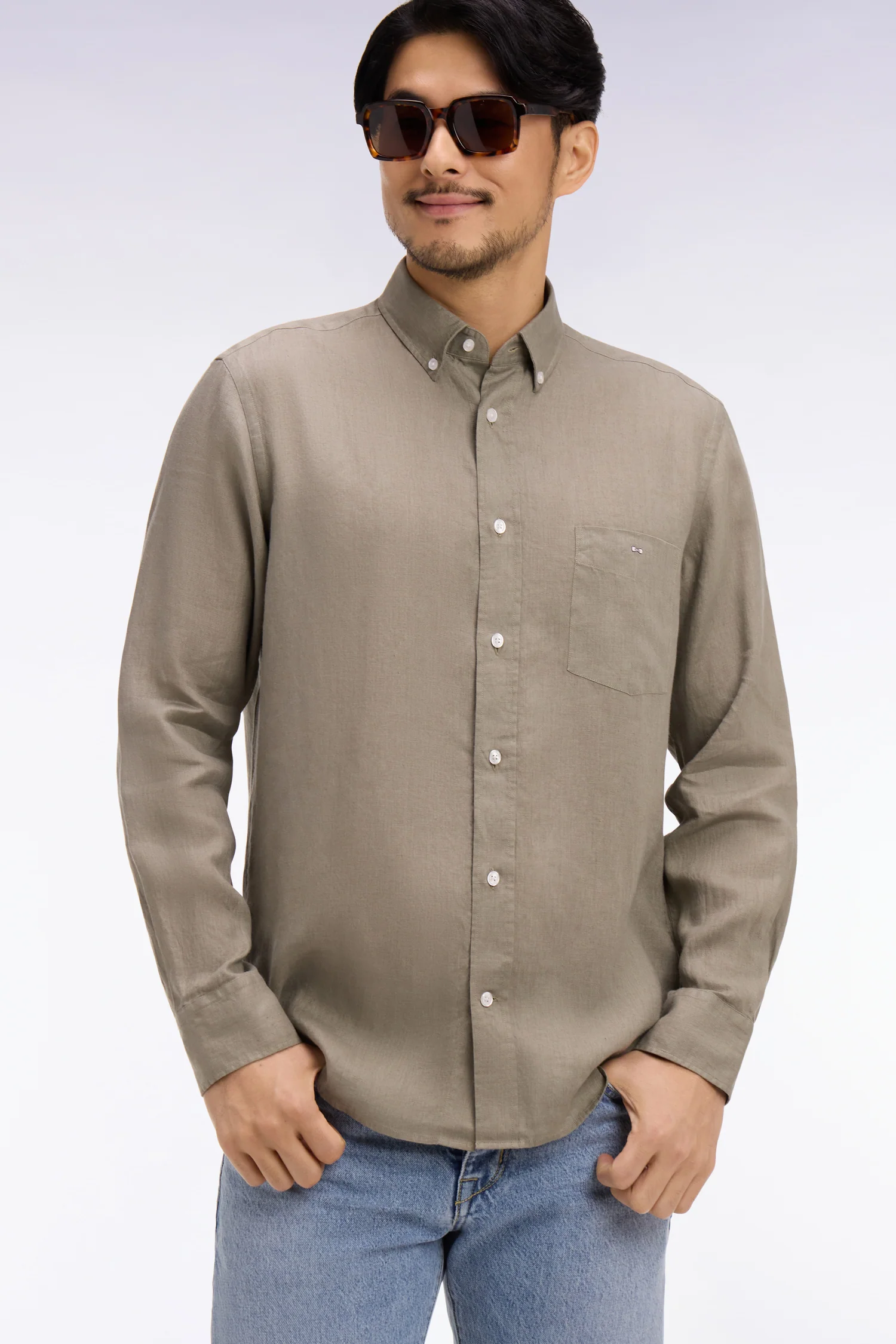 Chemise droite en lin marron