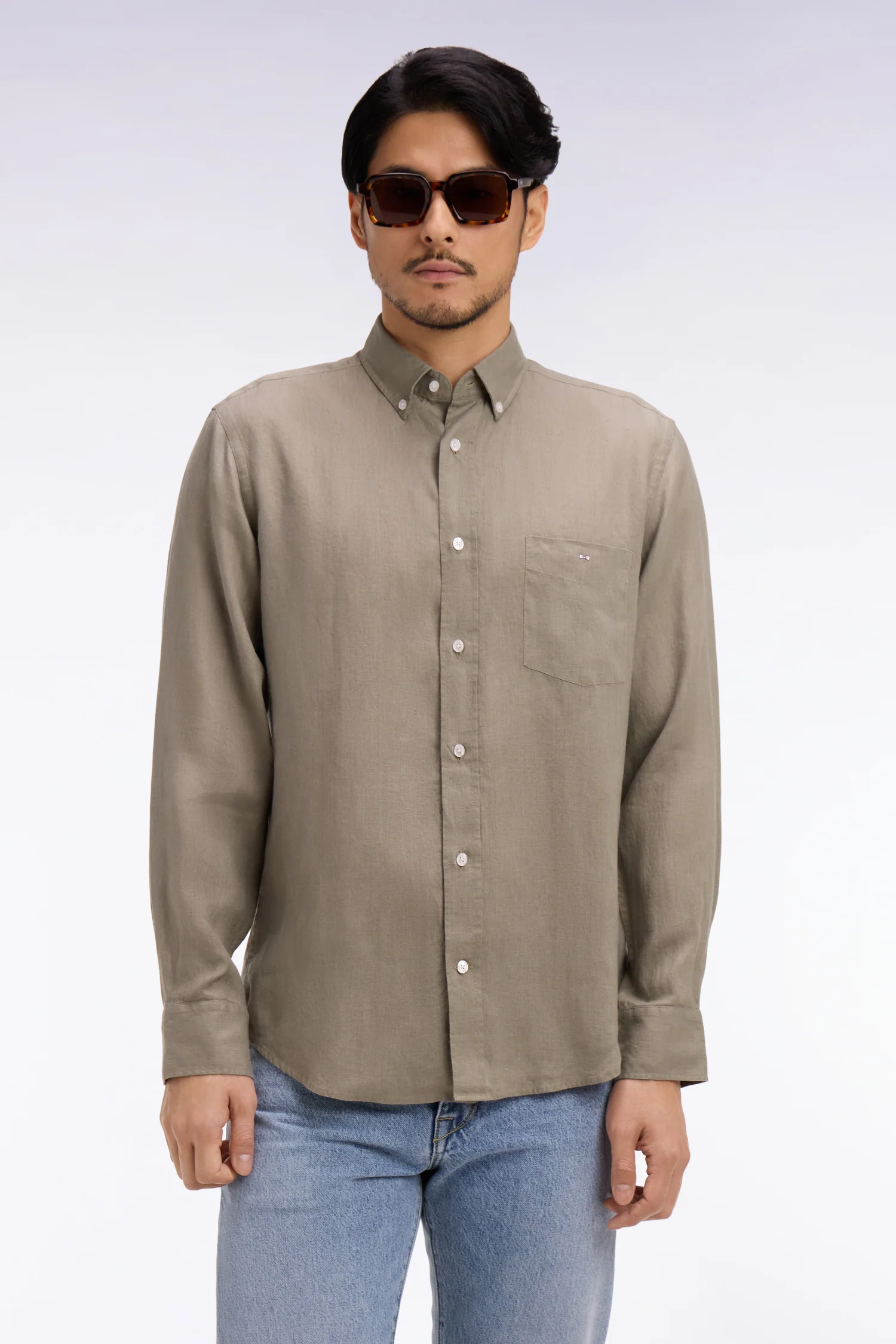 Chemise droite en lin marron - Image 3