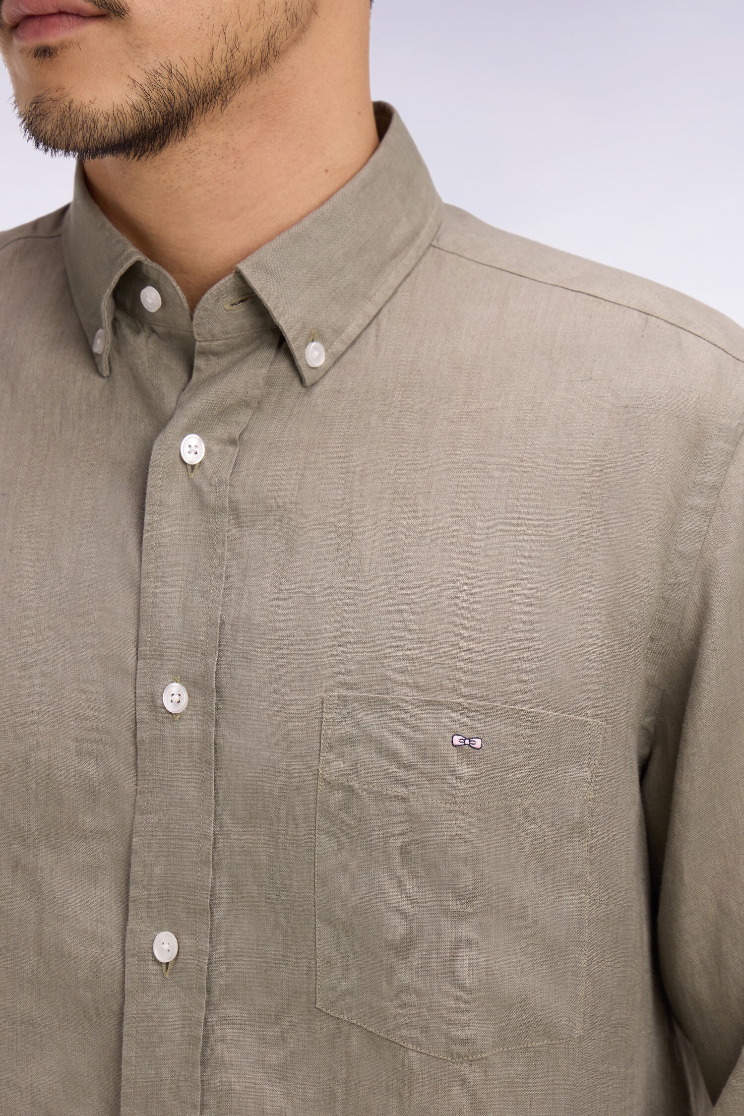 Chemise droite en lin marron - Image 4