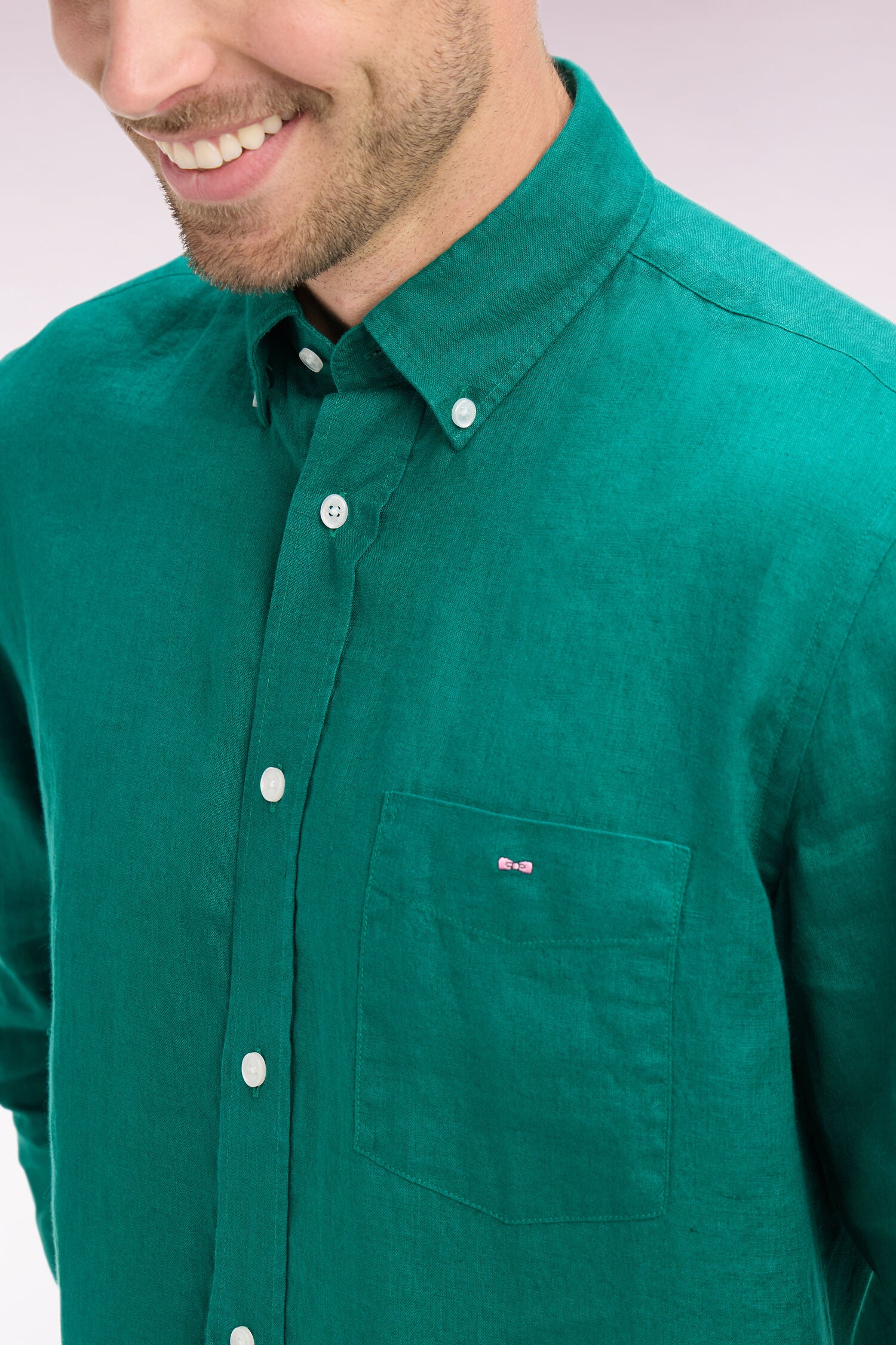 Chemise droite en lin vert menthe - Image 4