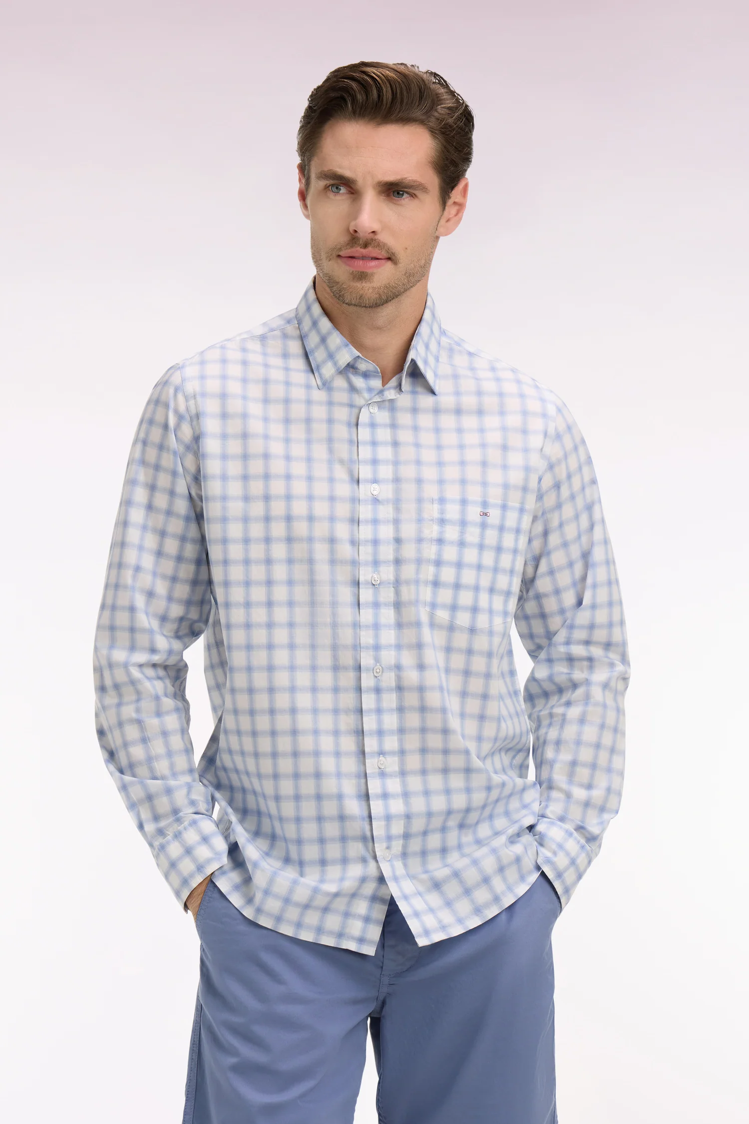 Chemise en coton à carreaux bleu - Image 3