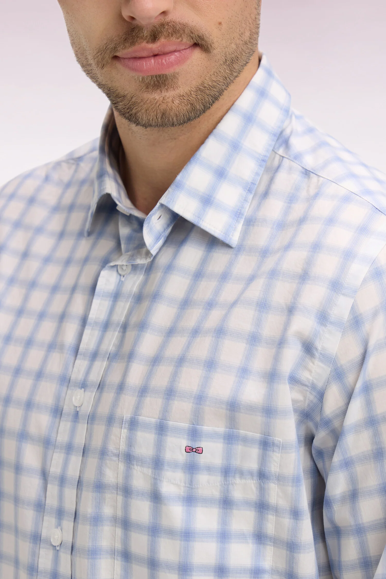 Chemise en coton à carreaux bleu - Image 4