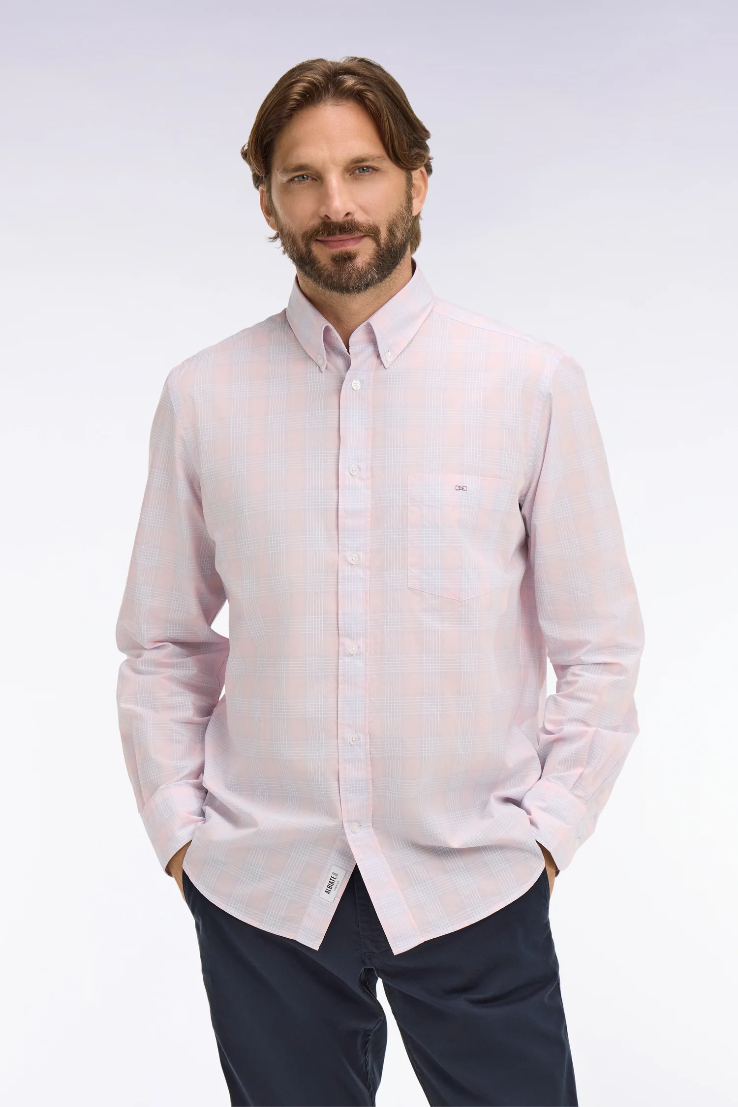 Chemise en coton à carreaux roses coupe regular - Image 3