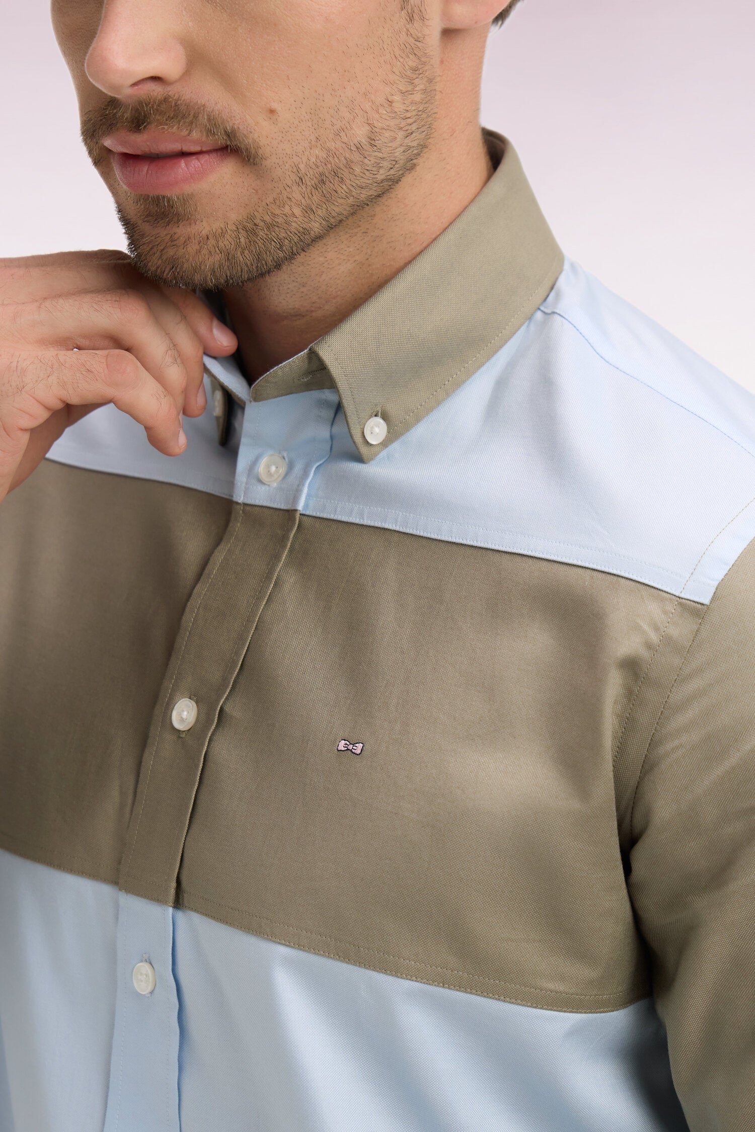 Chemise en coton à rayures rugby beige et ciel coupe regular - Image 4