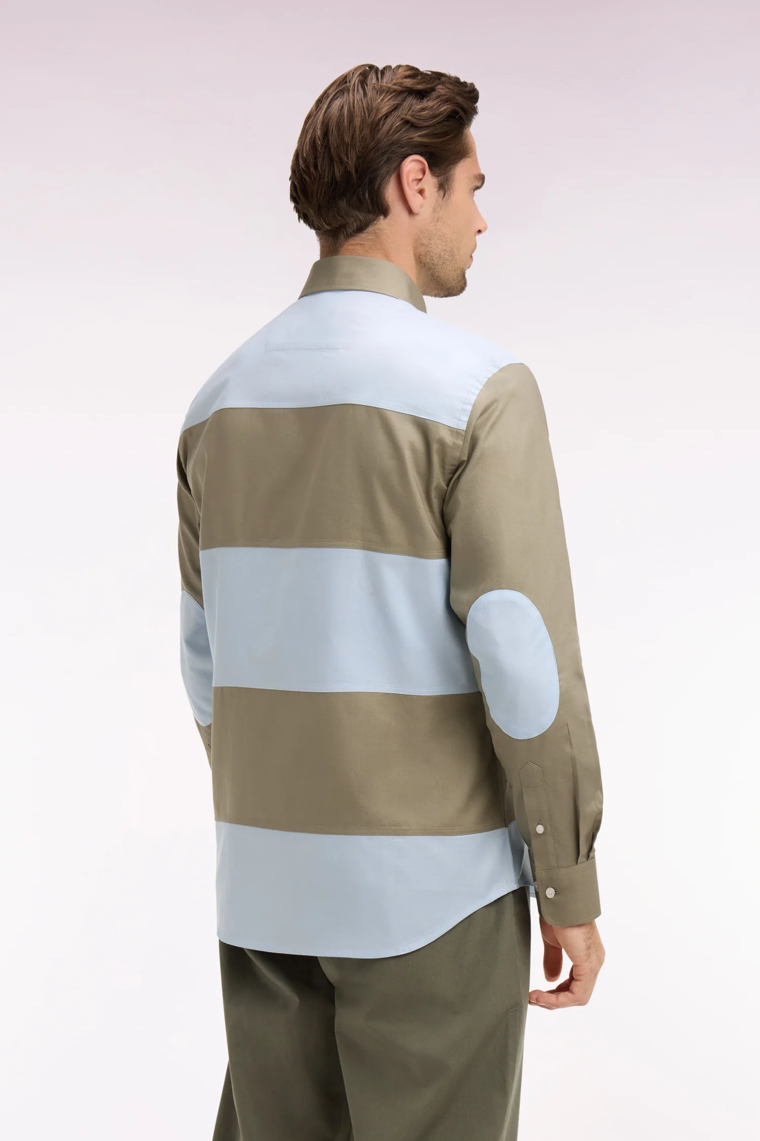 Chemise en coton à rayures rugby beige et ciel coupe regular - Image 5