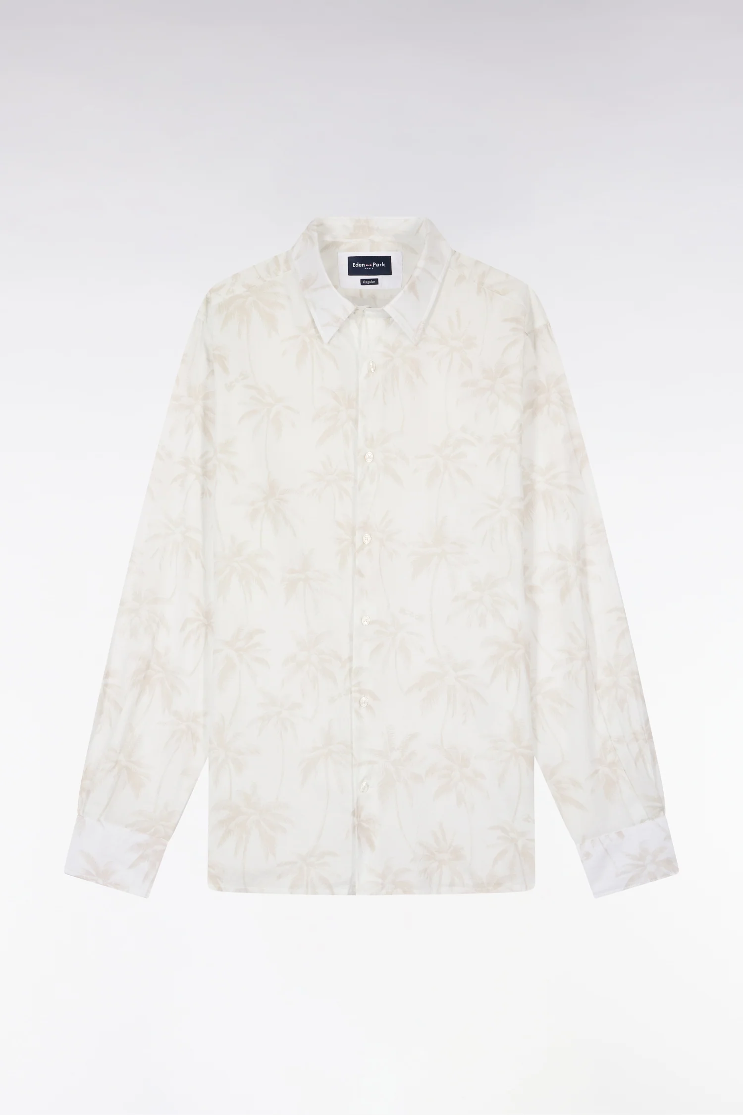 Chemise en coton blanche imprimé palmier beige coupe regular - Image 2