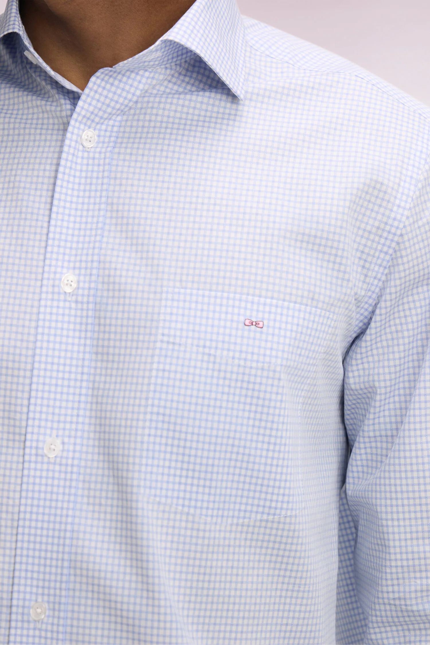 Chemise en coton dobby à carreaux ciel coupe regular - Image 4