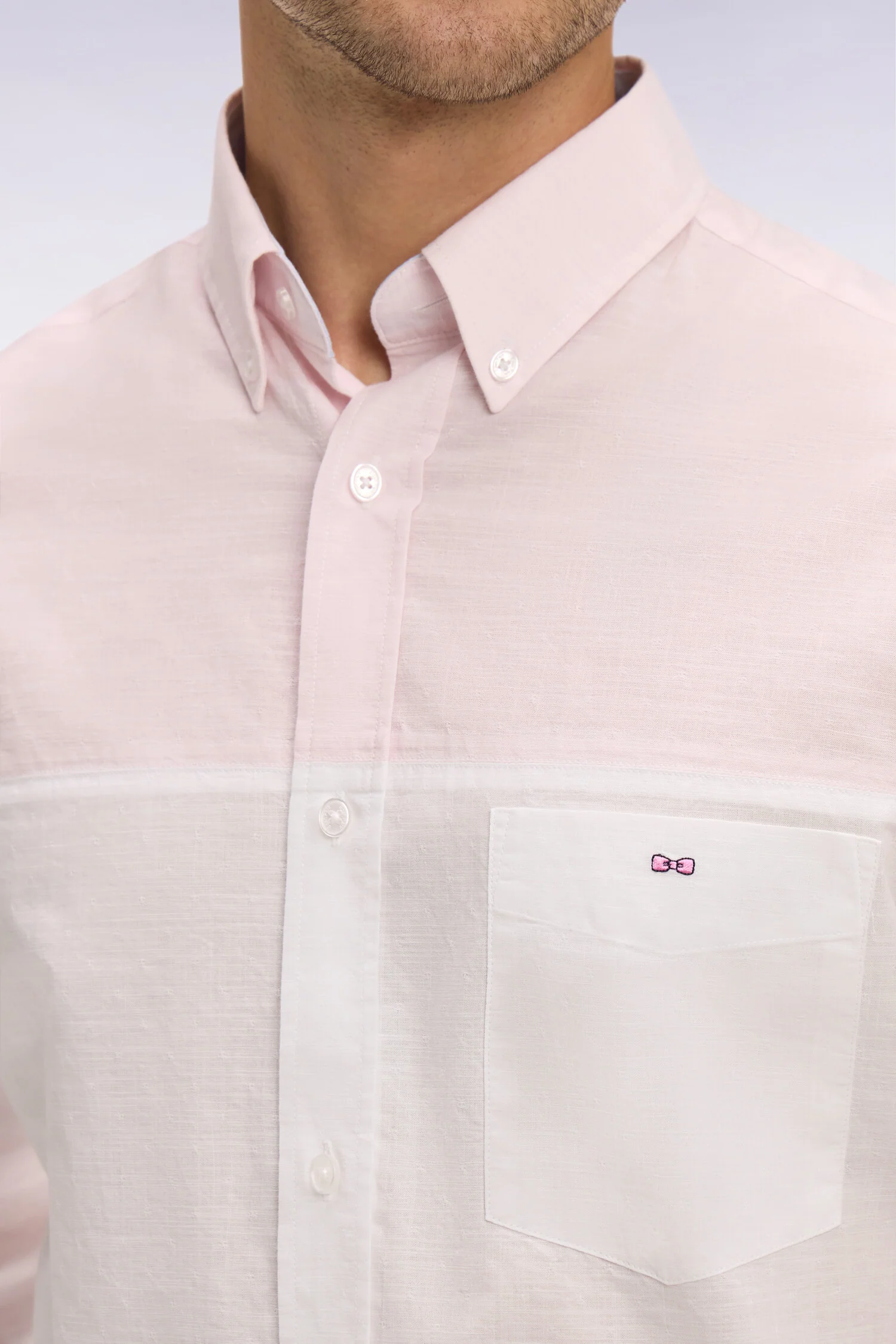 Chemise en coton jacquard Dobby tricolore rose - Image 4