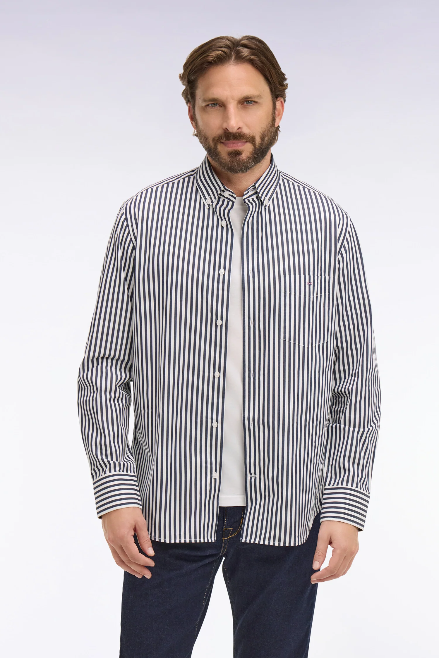 Chemise en coton marine à rayures bâtons - Image 3