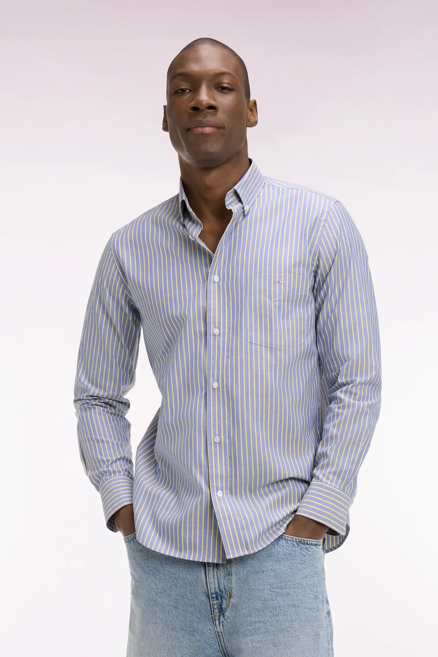 Chemise en coton pinpoint à rayures jaunes coupe regular - Image 3