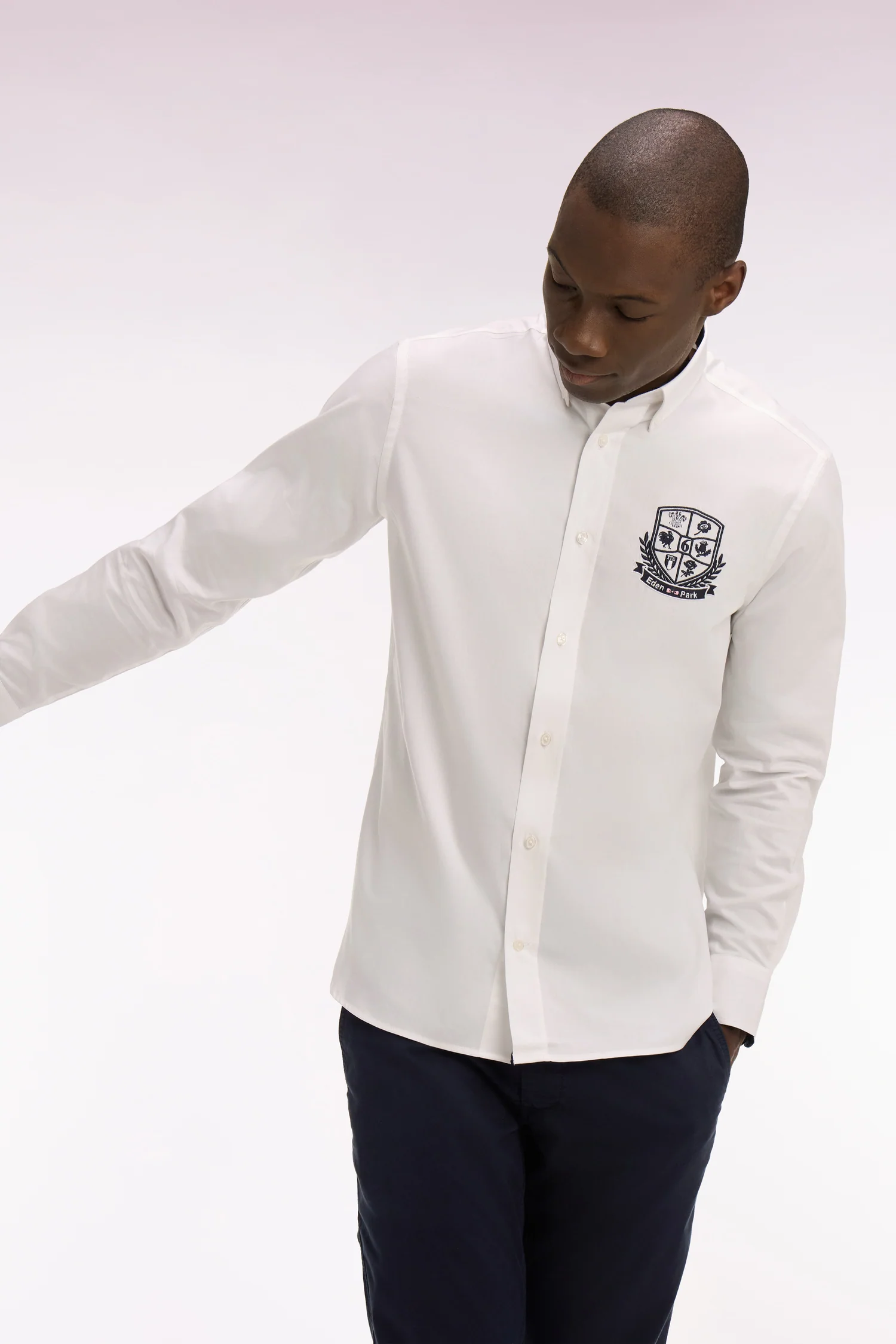 Chemise en coton pinpoint blanc broderie blason 6 Nations