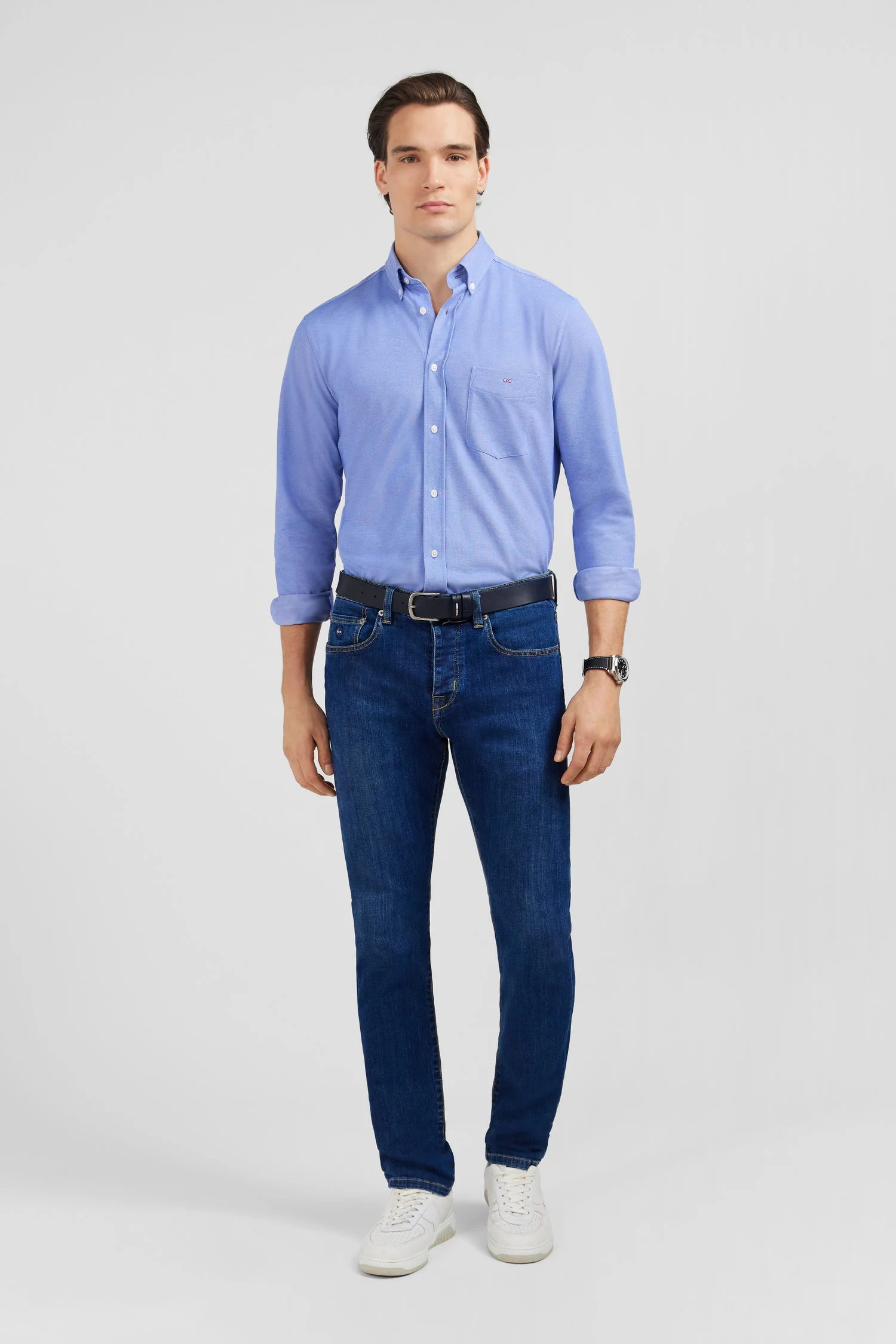 Chemise slim en coton pinpoint bleu - Image 5