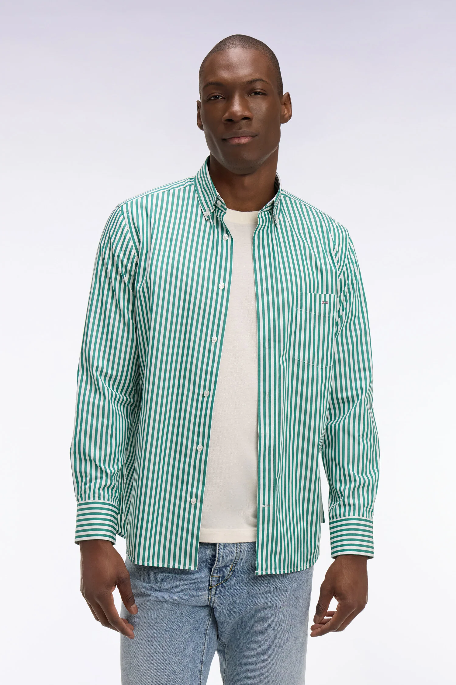 Chemise en coton vert à rayures bâtons - Image 3