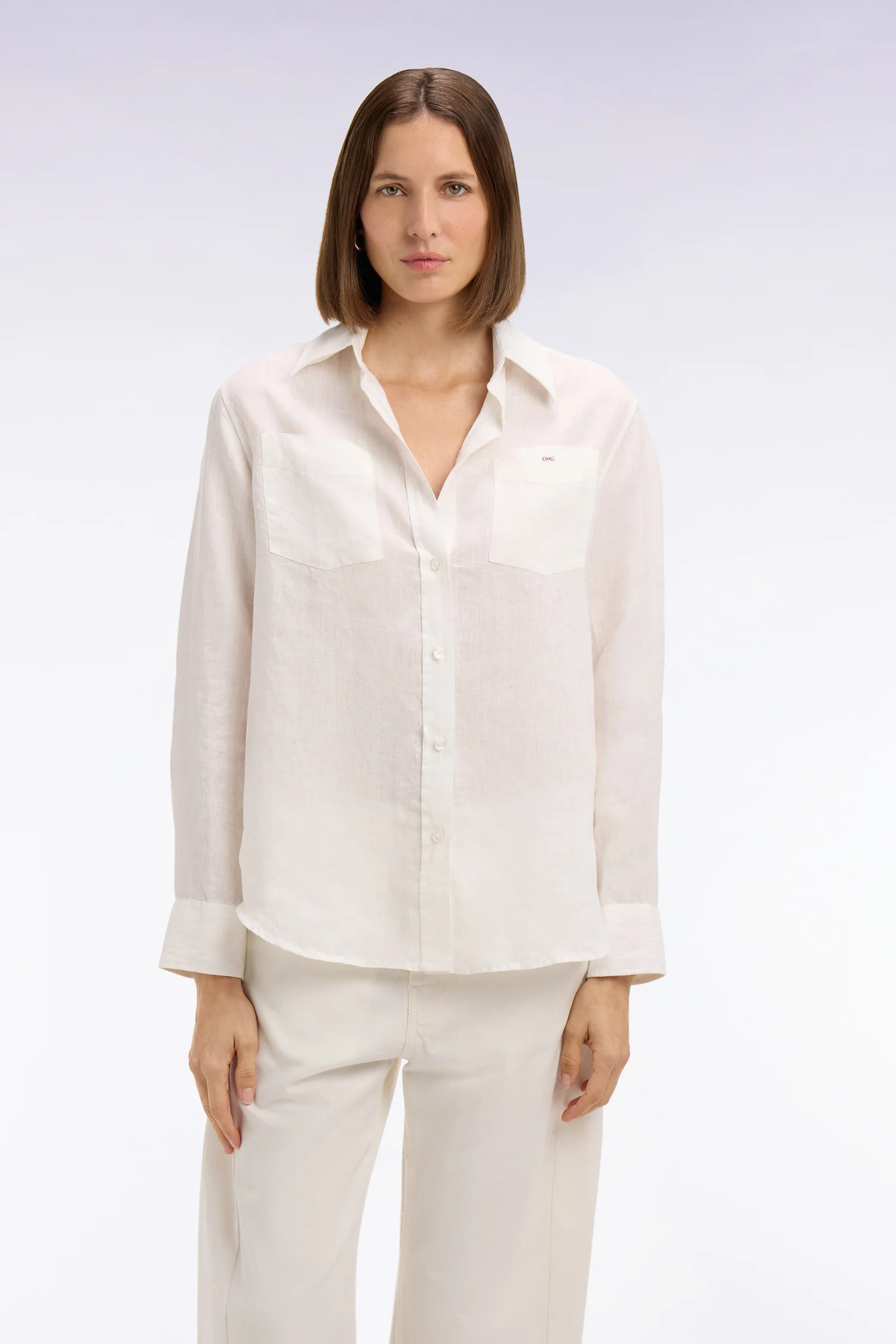 Chemise en lin blanc à poches plaquées - Image 3