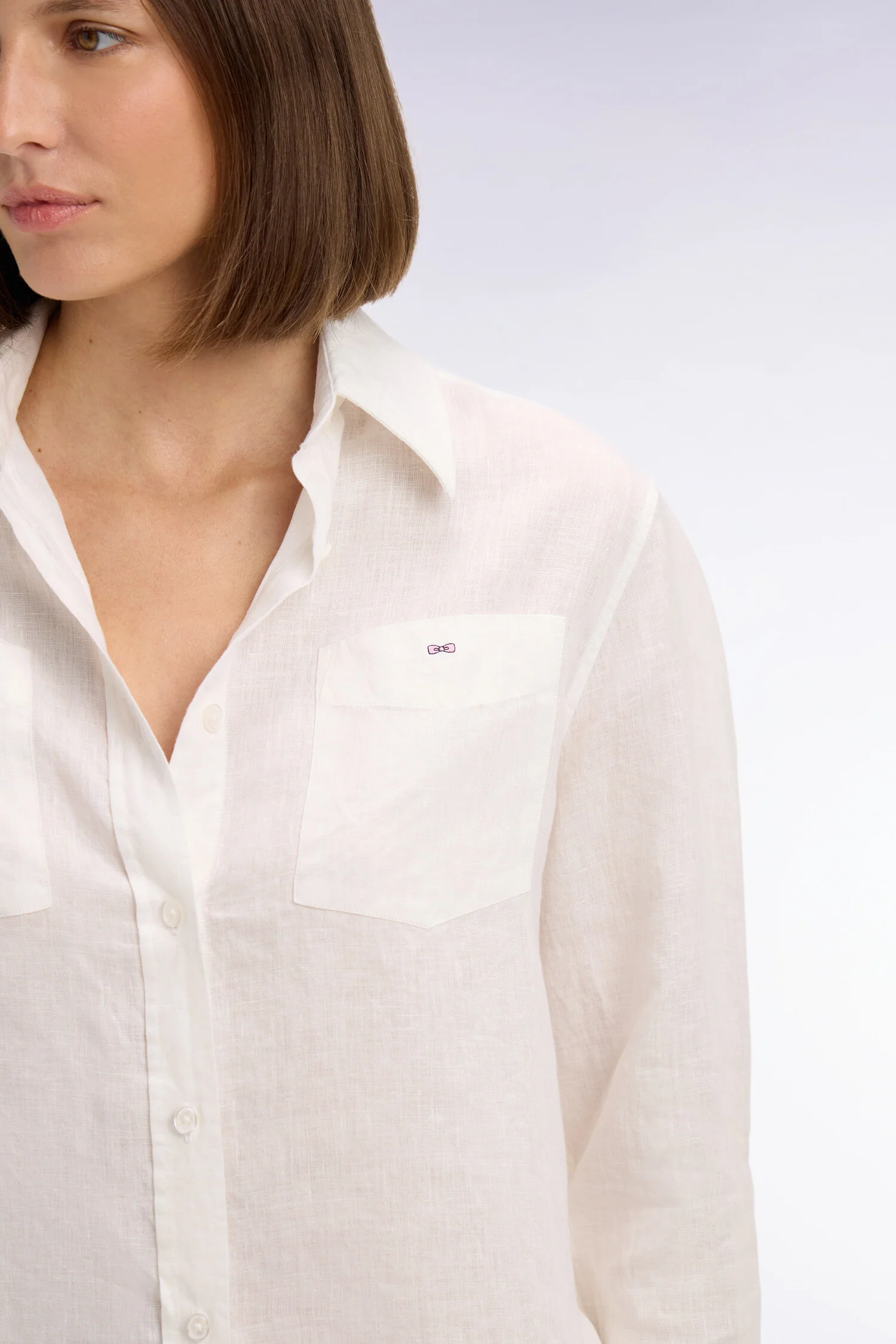 Chemise en lin blanc à poches plaquées - Image 4