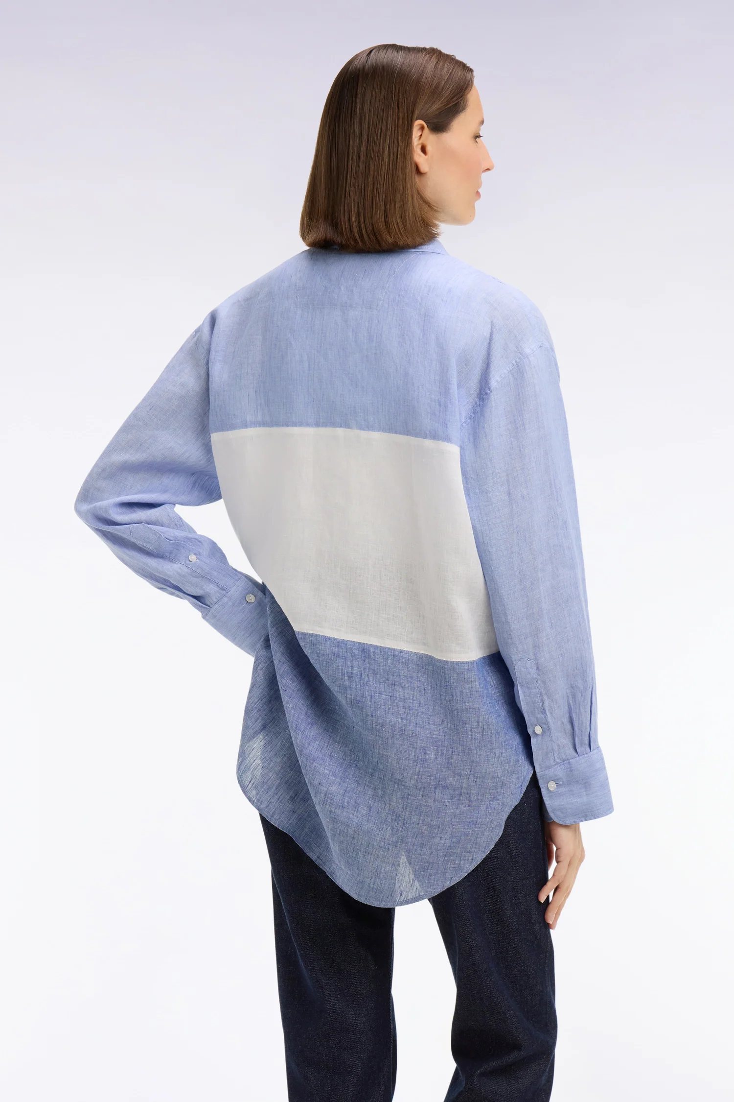 Chemise en lin colorblock bleu coupe oversized - Image 5