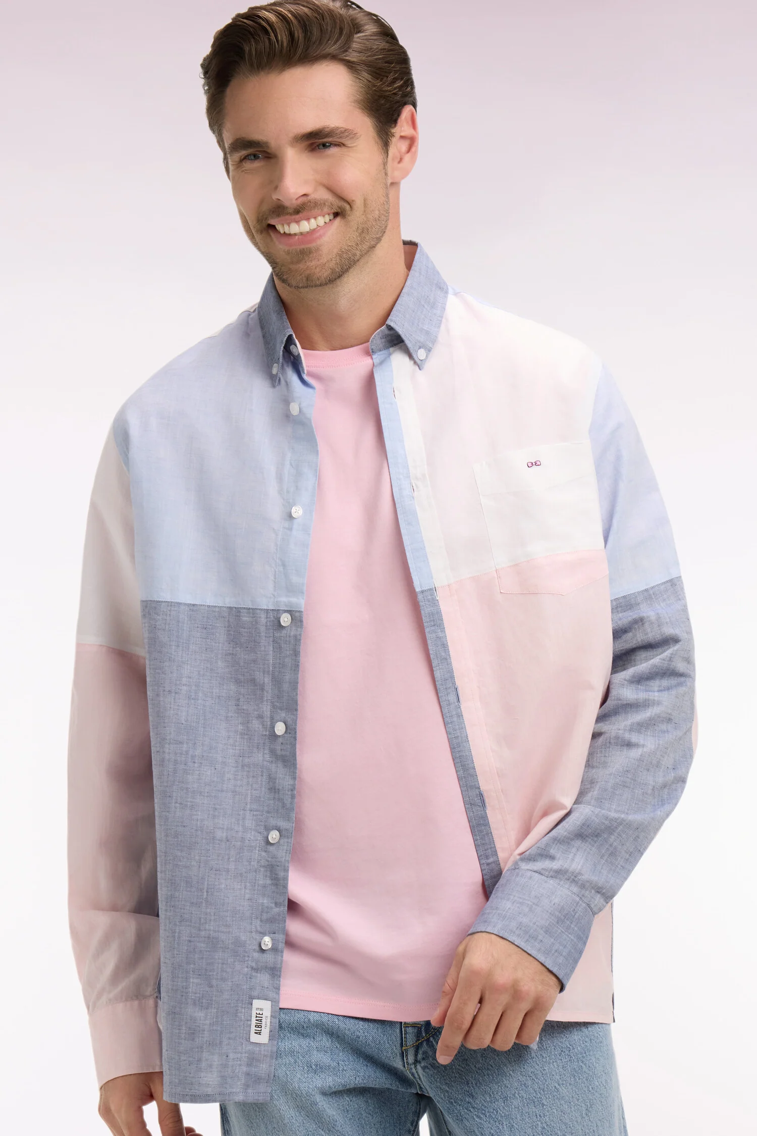 Chemise en lin et coton colorblock - Image 3