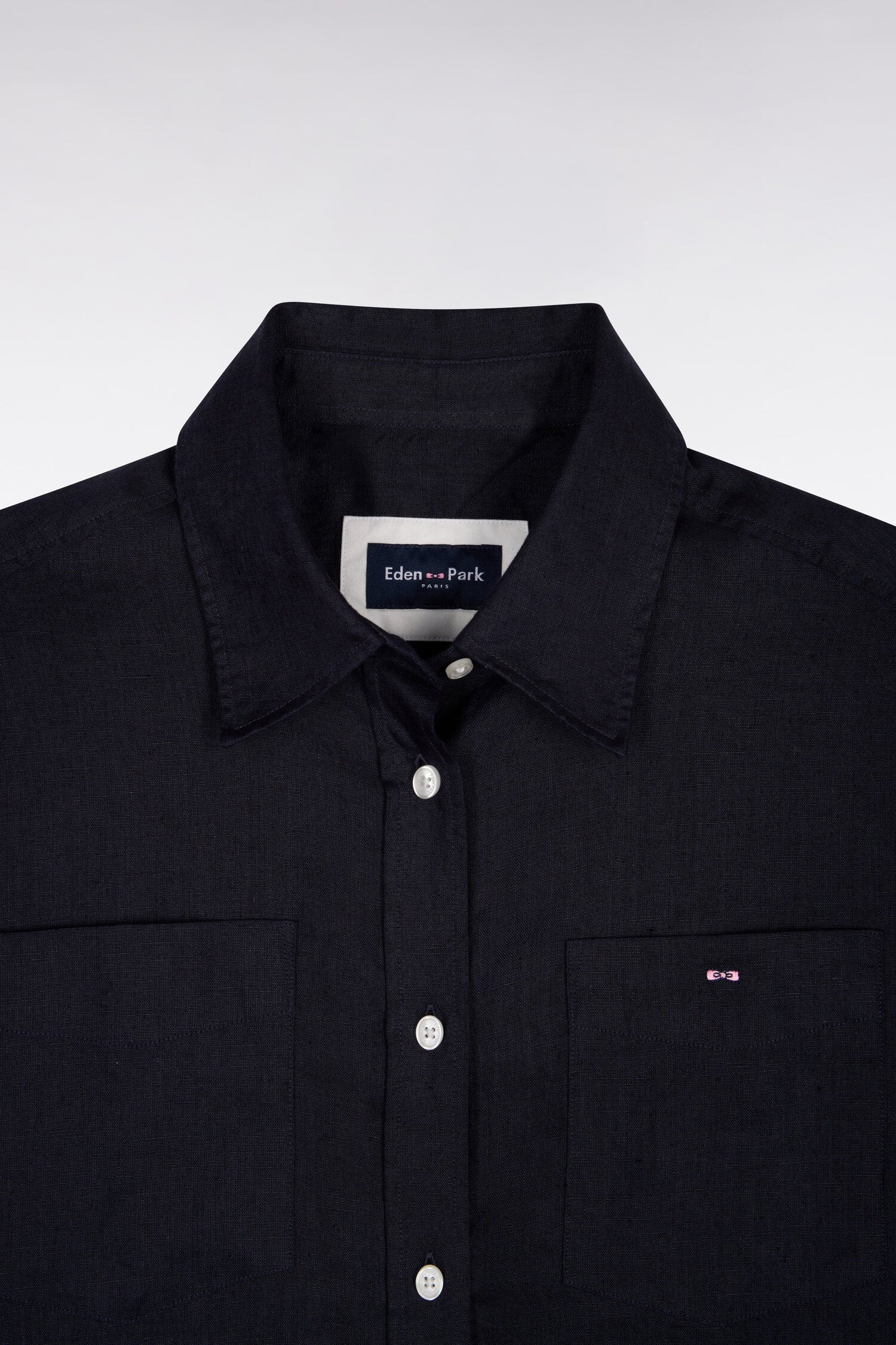 Chemise en lin marine à poches plaquées - Image 6
