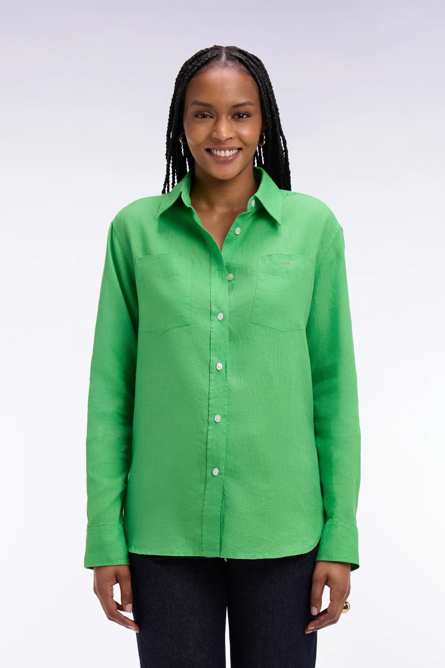 Chemise en lin verte à poches plaquées - Image 3