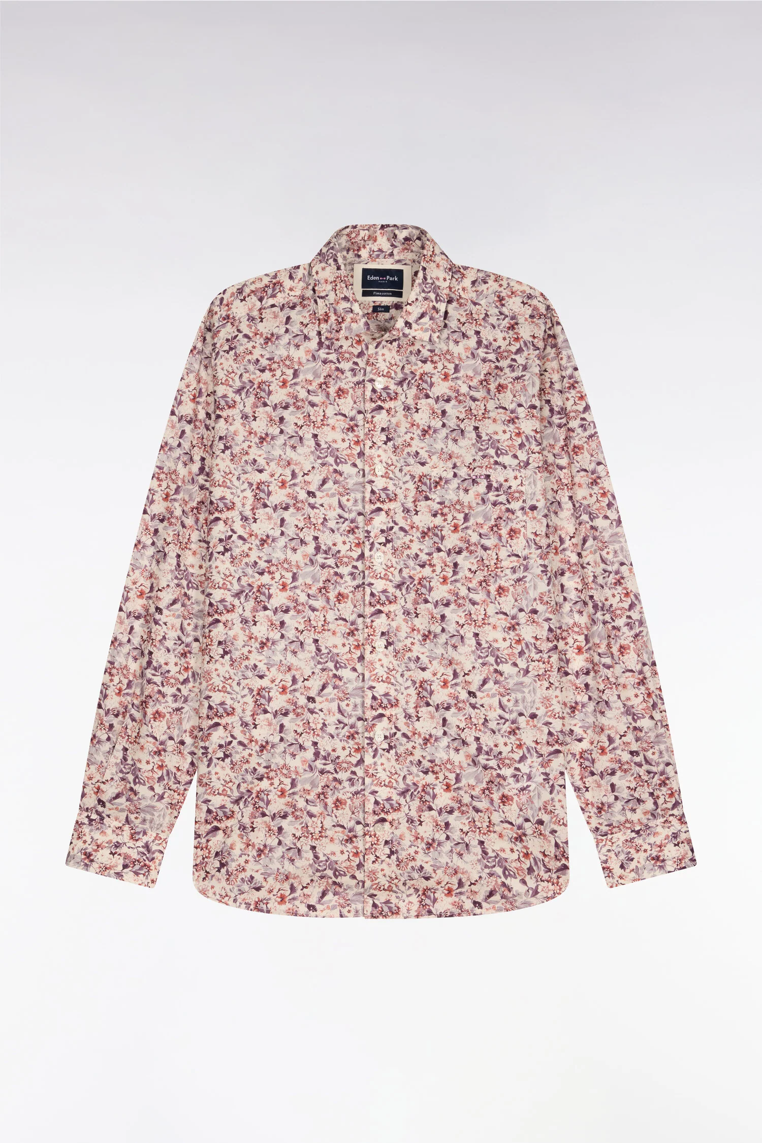 Chemise en popeline de coton blanche à microimprimé floral coupe slim - Image 2