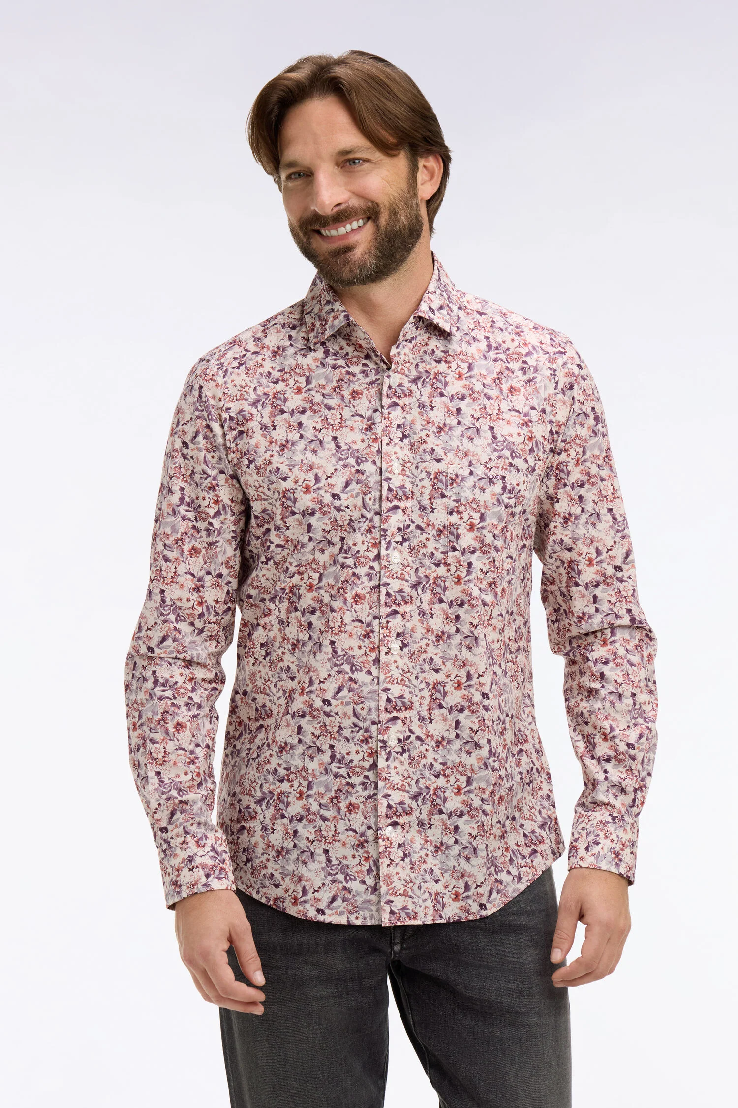 Chemise en popeline de coton blanche à microimprimé floral coupe slim - Image 3