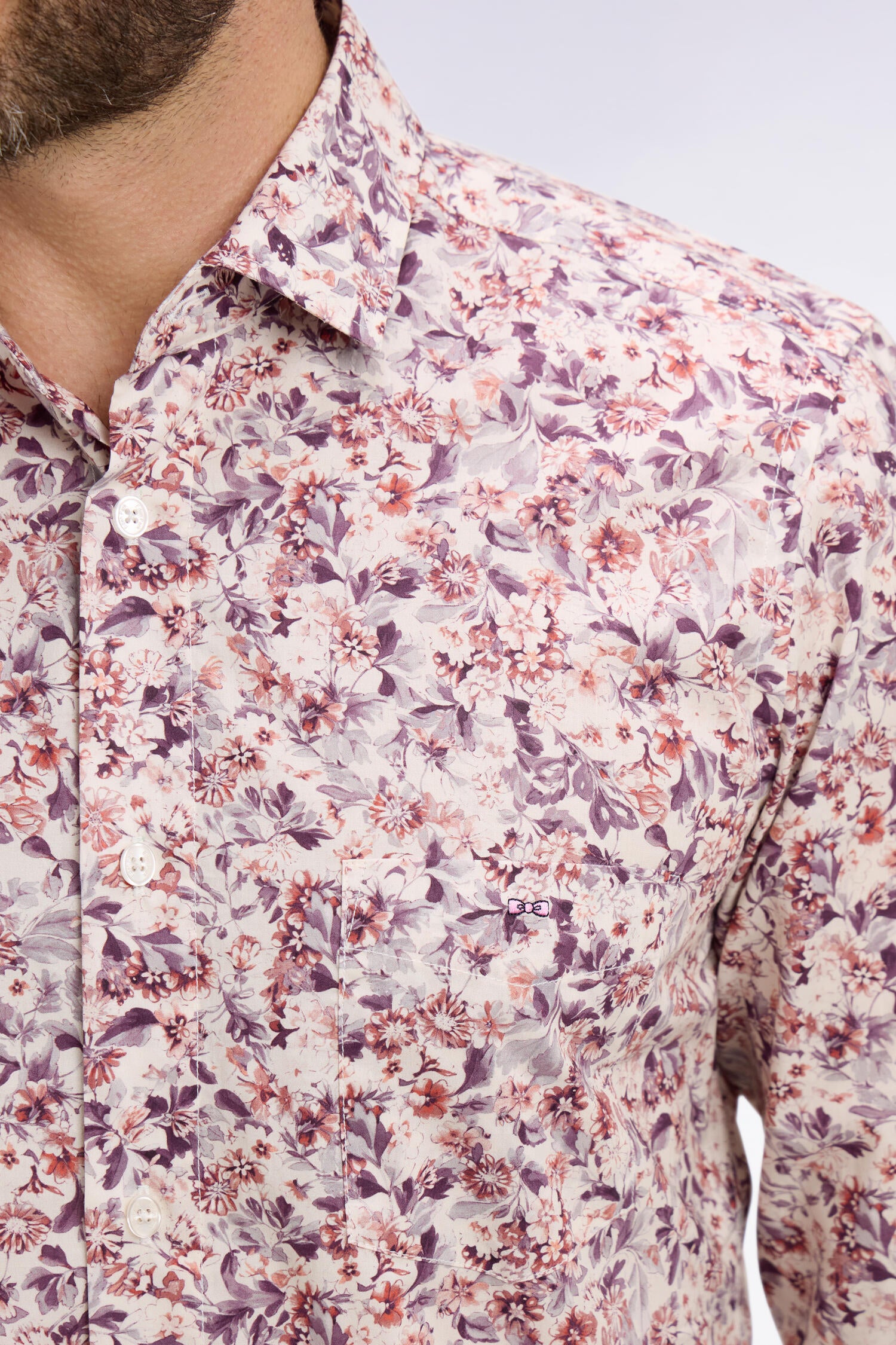 Chemise en popeline de coton blanche à microimprimé floral coupe slim - Image 4