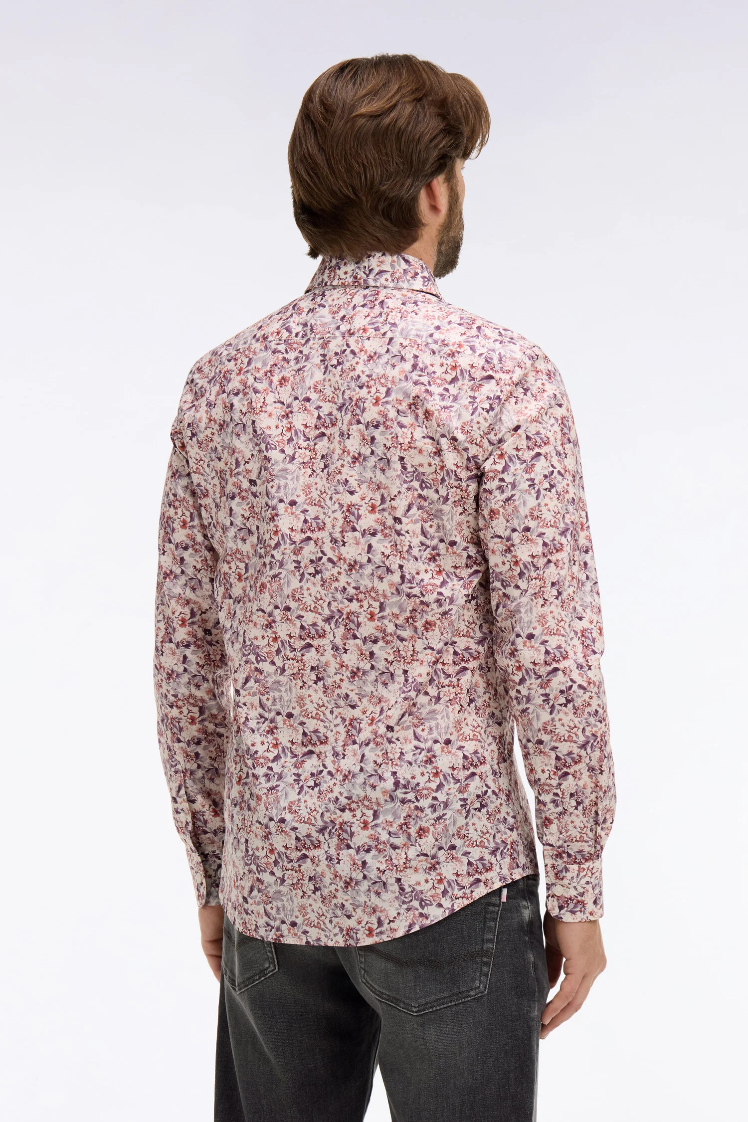 Chemise en popeline de coton blanche à microimprimé floral coupe slim - Image 5