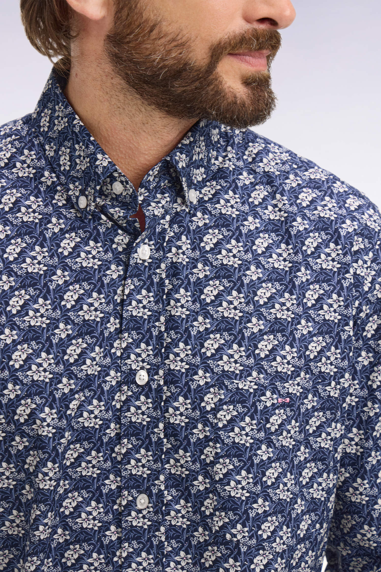 Chemise en popeline de coton bleu à motif floral coupe regular - Image 4