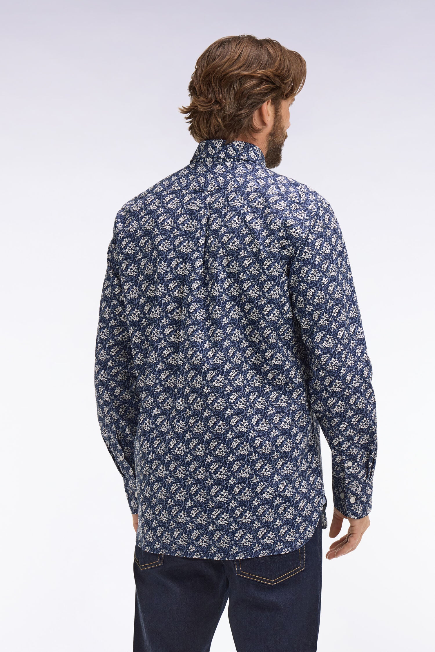 Chemise en popeline de coton bleu à motif floral coupe regular - Image 5