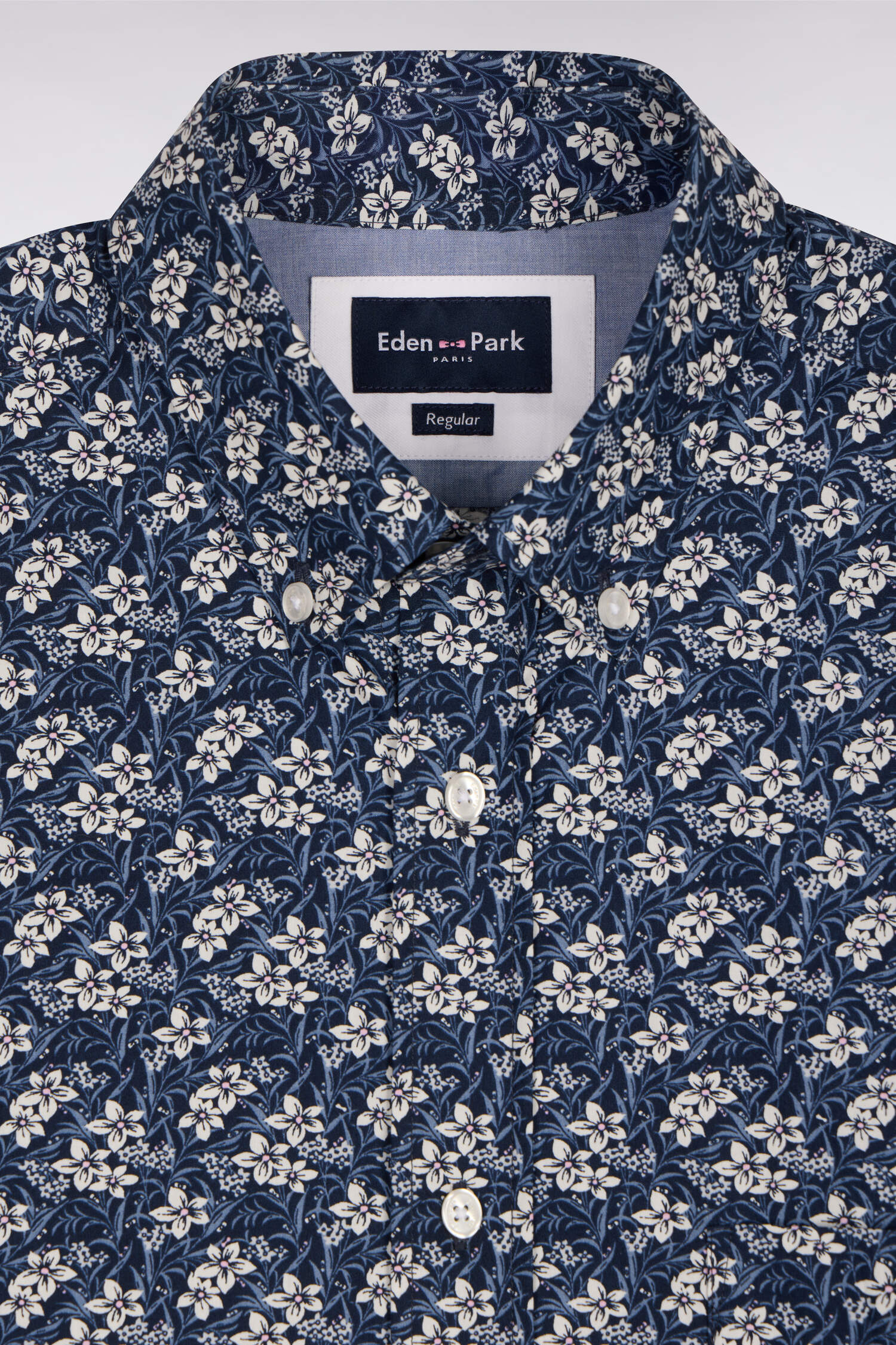 Chemise en popeline de coton bleu à motif floral coupe regular - Image 6