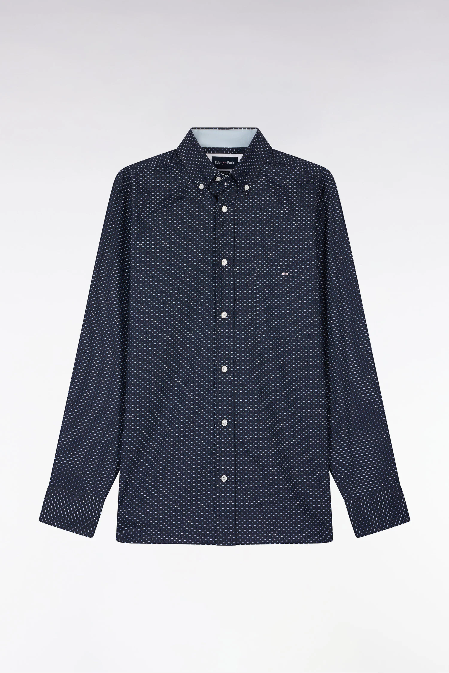 Chemise en popeline de coton bleu ciel à micromotifs coupe regular - Image 2